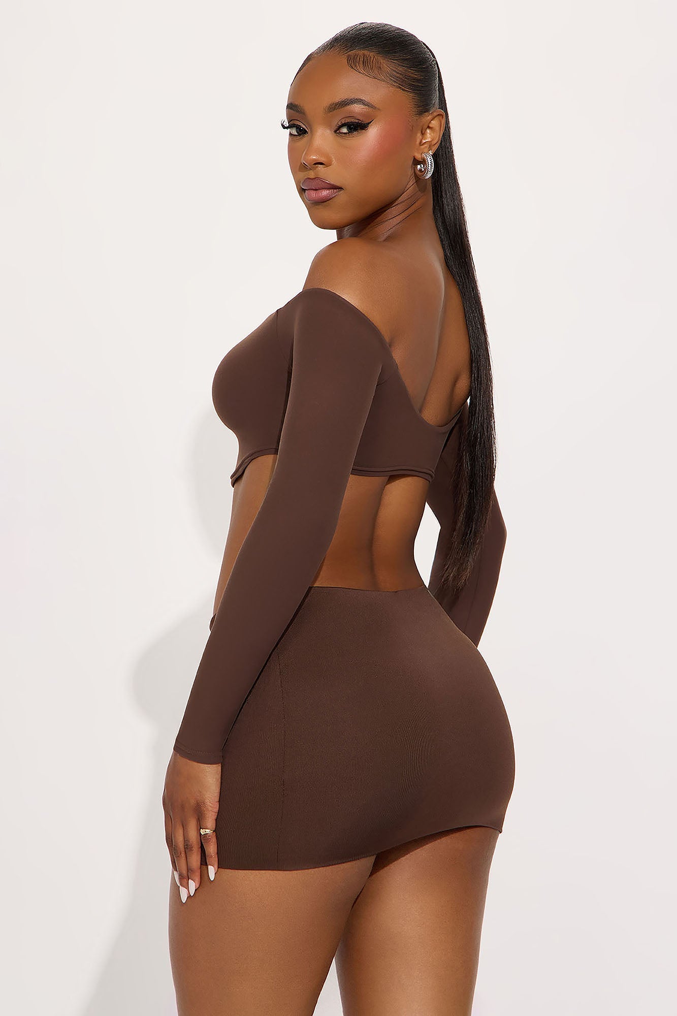 Second Skin Off Shoulder Cropped Top - Chocolate