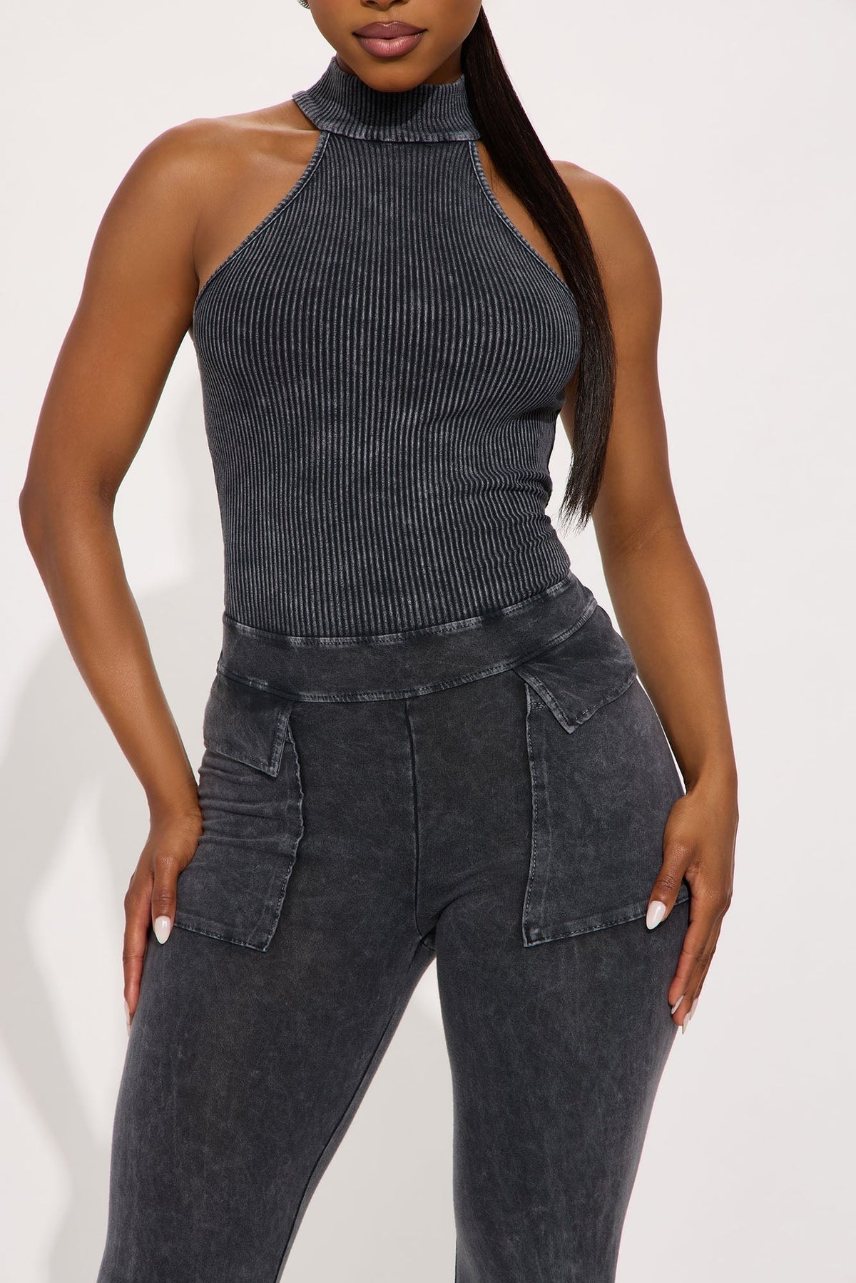 Day Off Washed Flare Leg Jumpsuit - Black