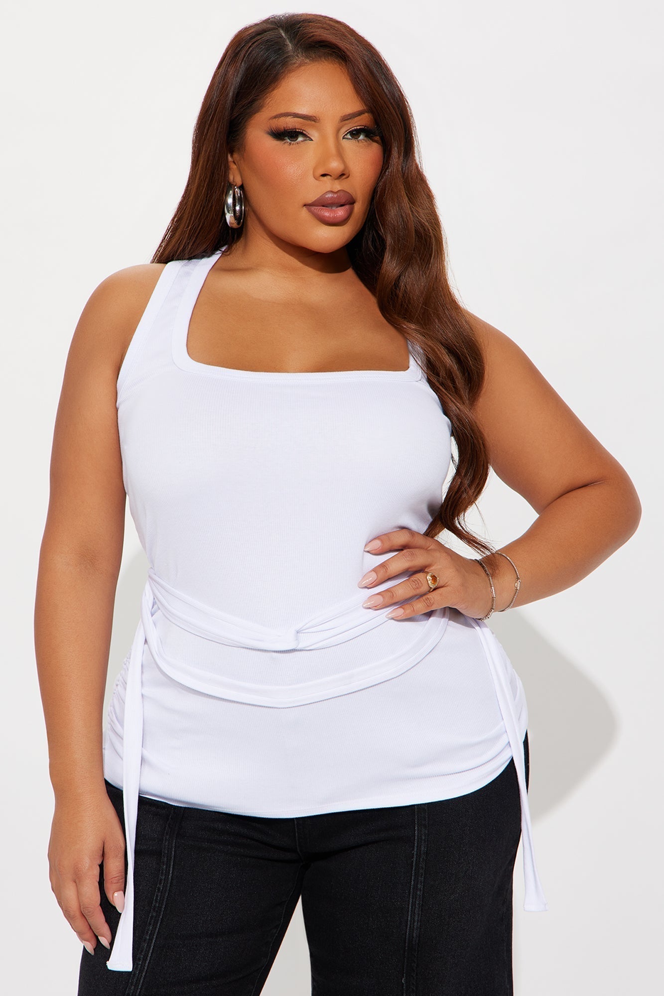 Zerlina Wrap Waist Tank Top - White