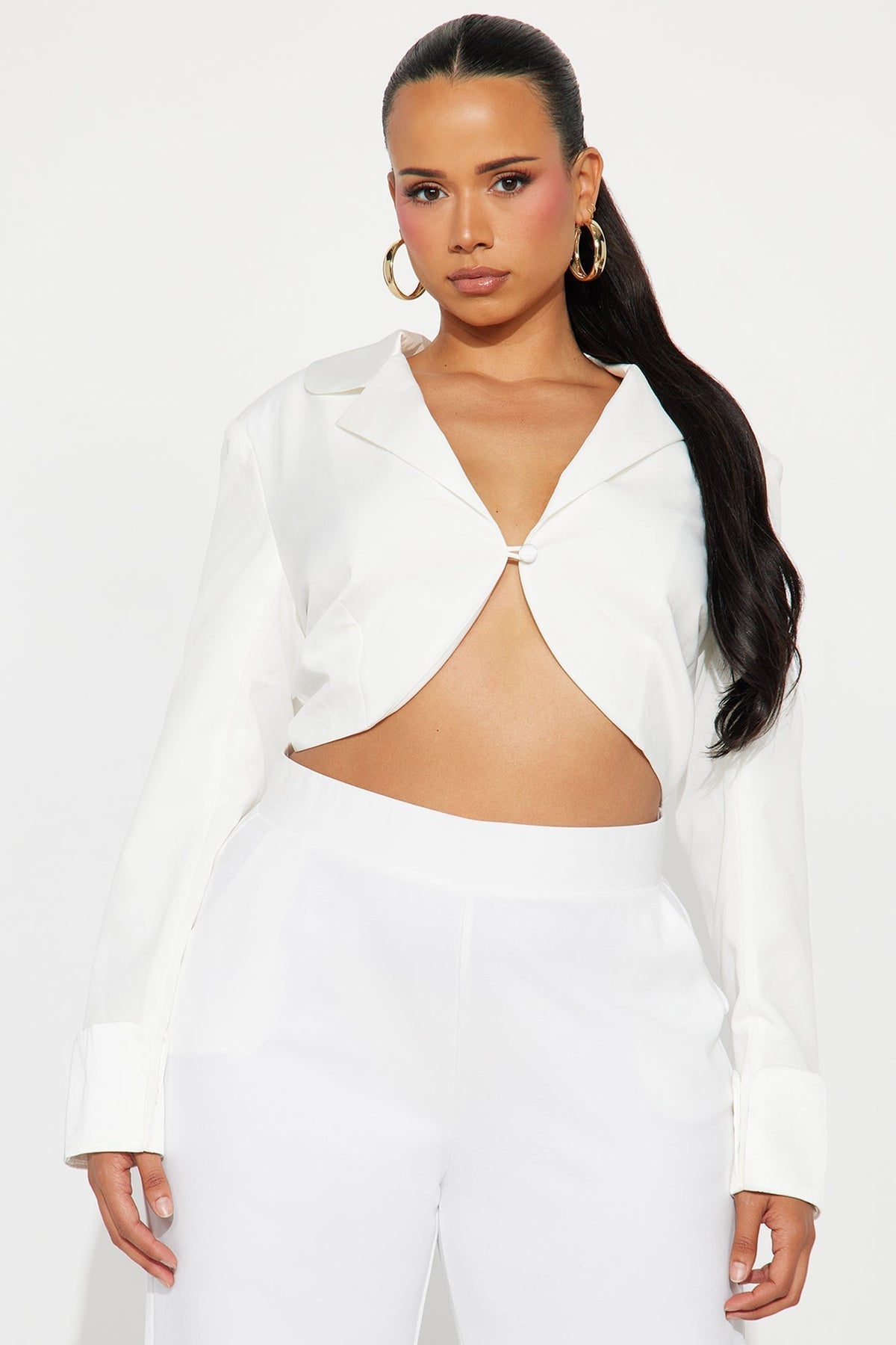 Made You Look Cropped Poplin Top - White