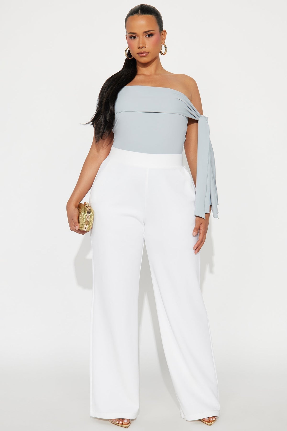 Refined Class Ruched Off Shoulder Bodysuit - Silver