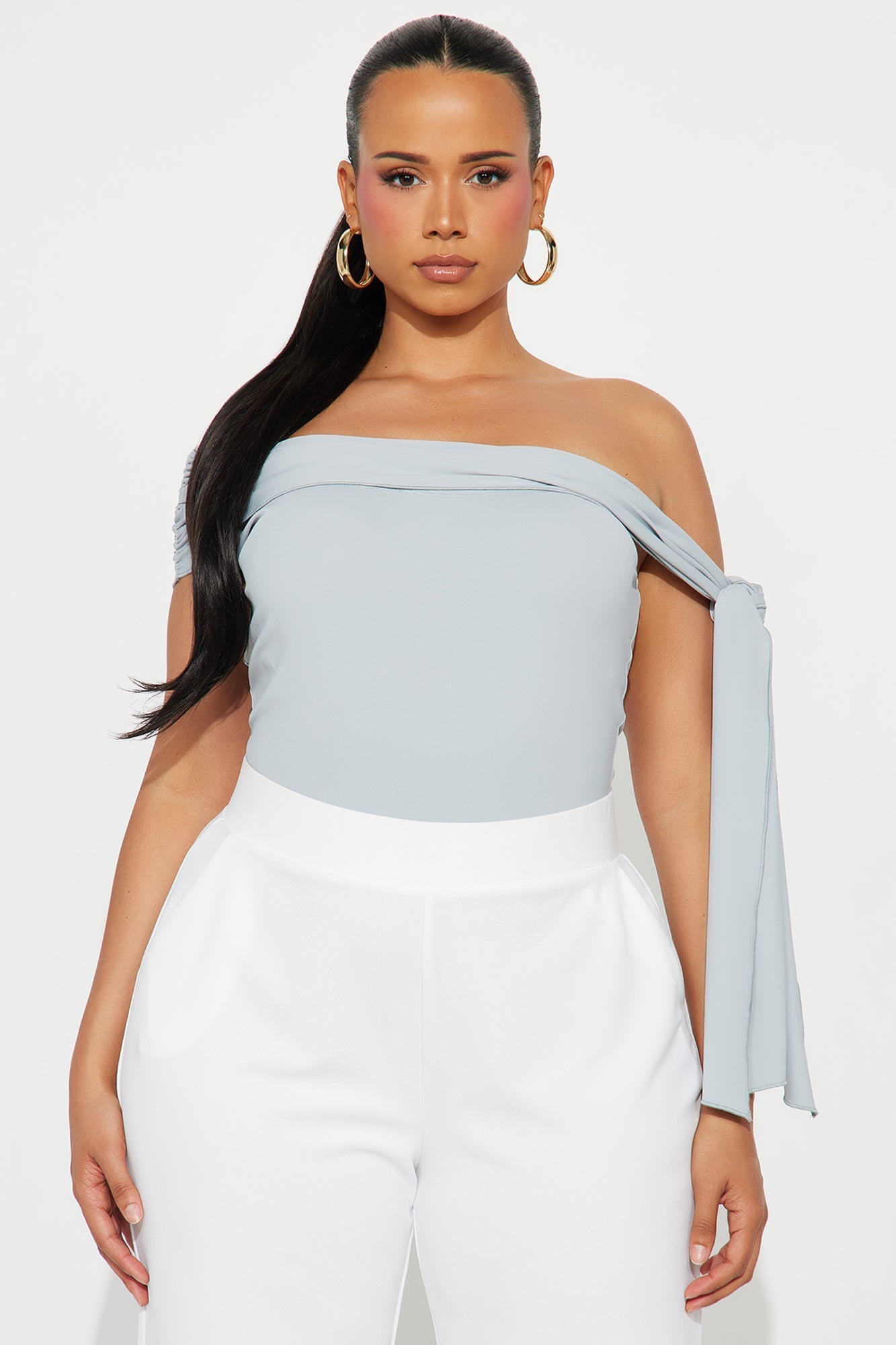 Refined Class Ruched Off Shoulder Bodysuit - Silver