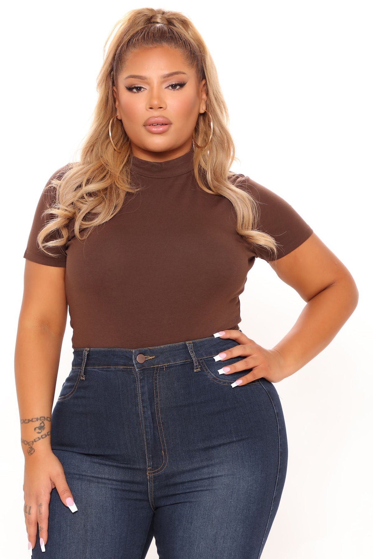 Basic Mock Neck Bodysuit - Chocolate