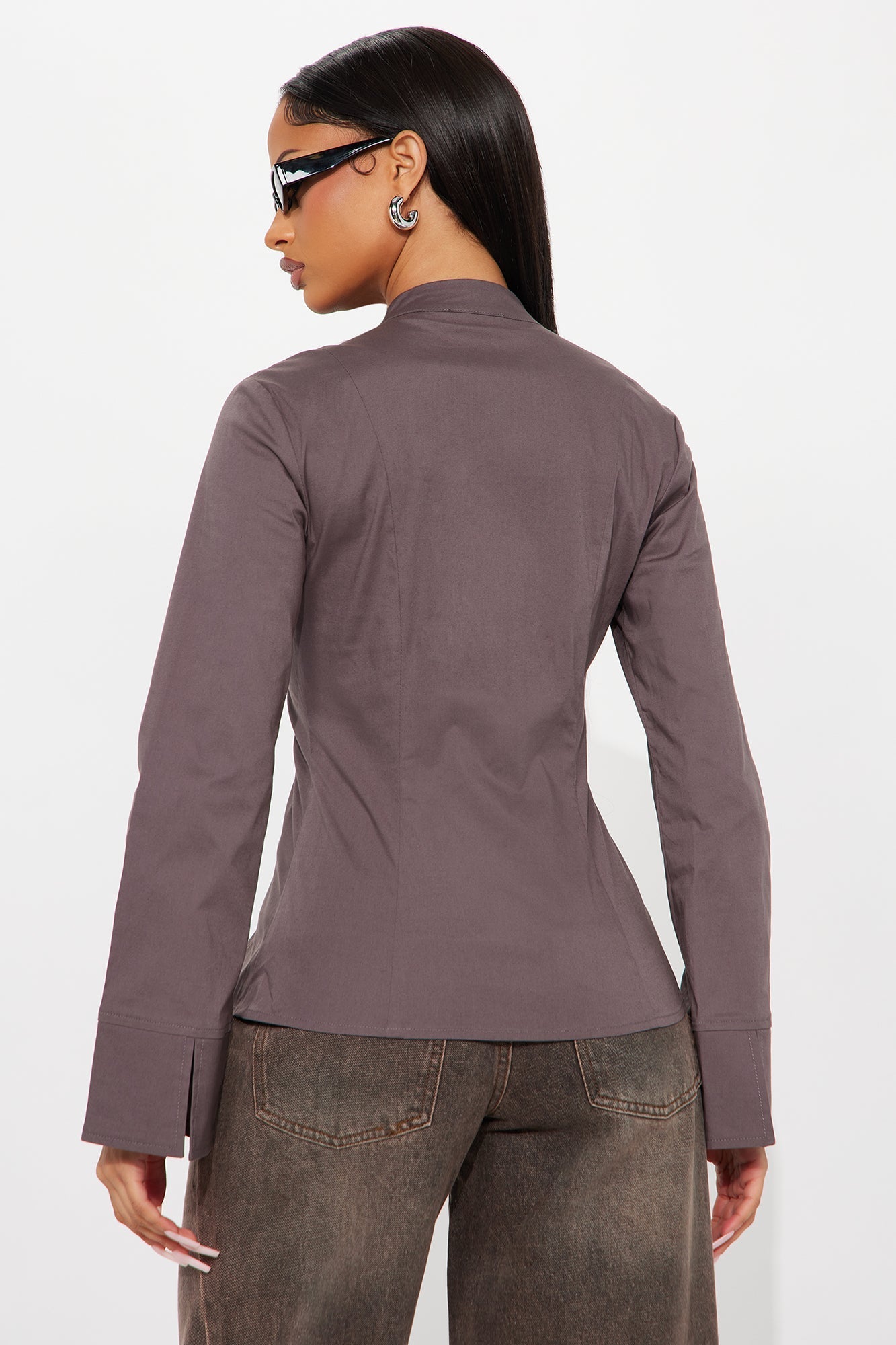 Kara Poplin Zip Up Shirt - Grey