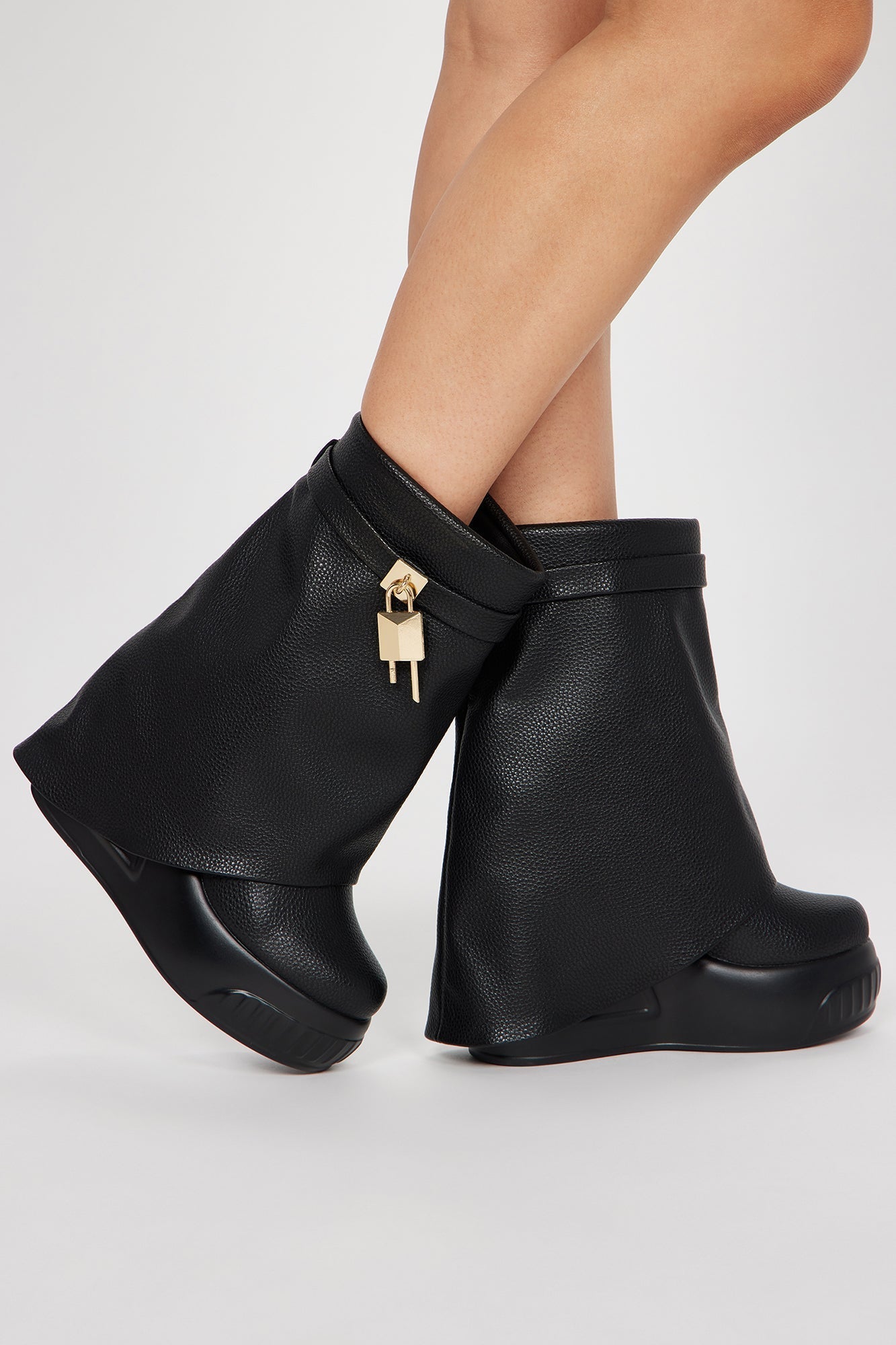 Admiring You Overlay Wedge Booties - Black