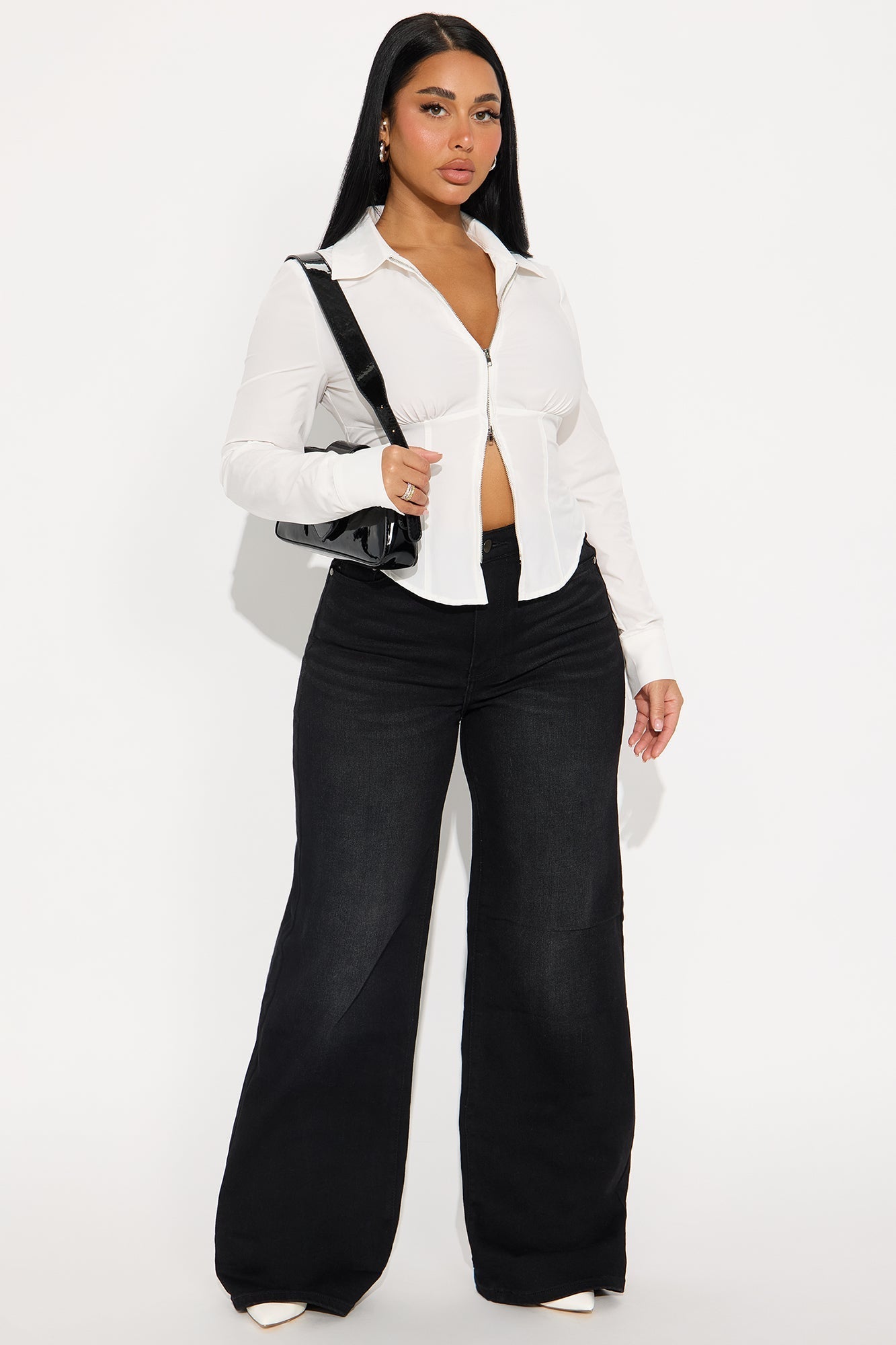 Laurel Zip Front Top - White