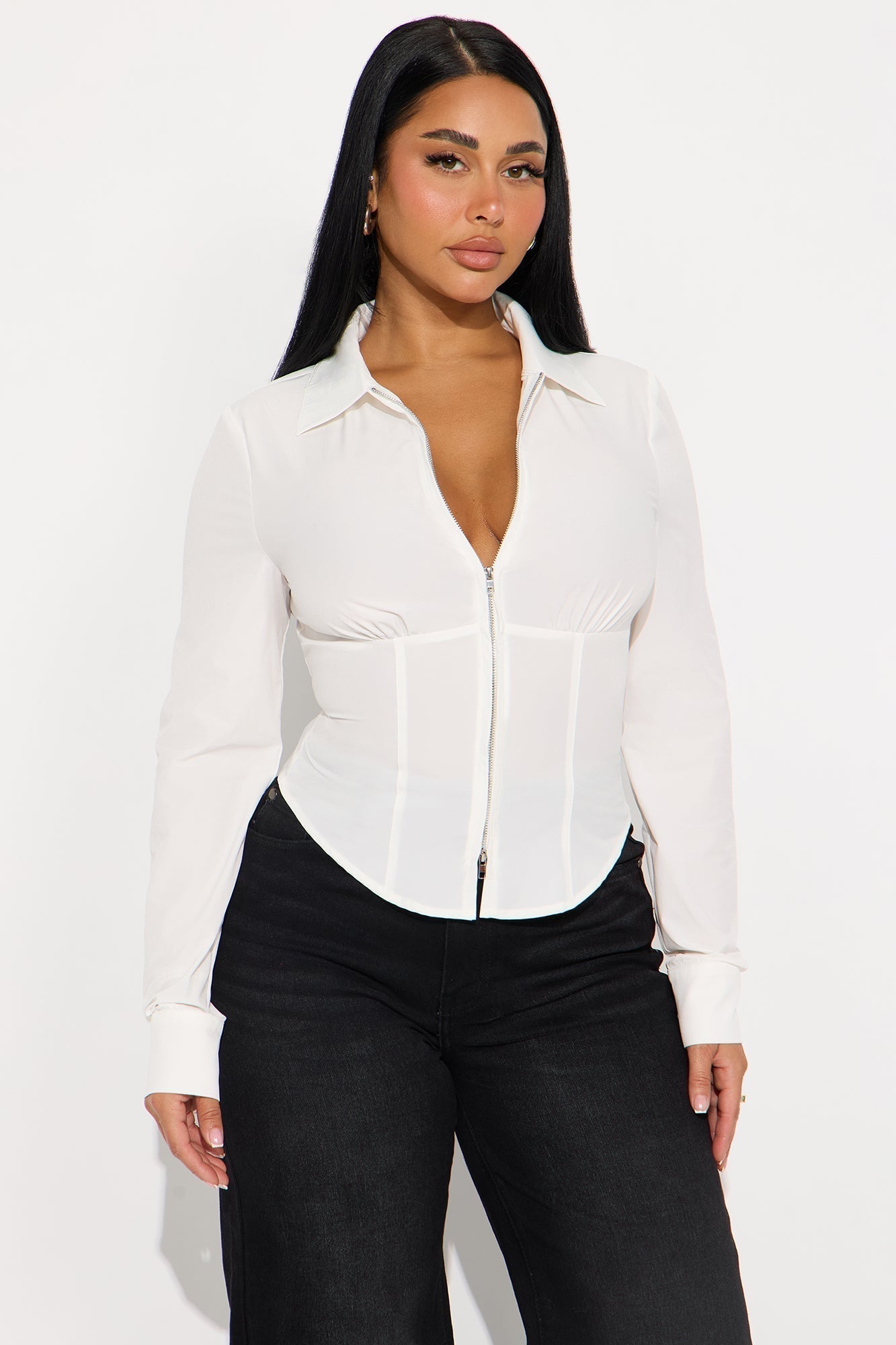 Laurel Zip Front Top - White