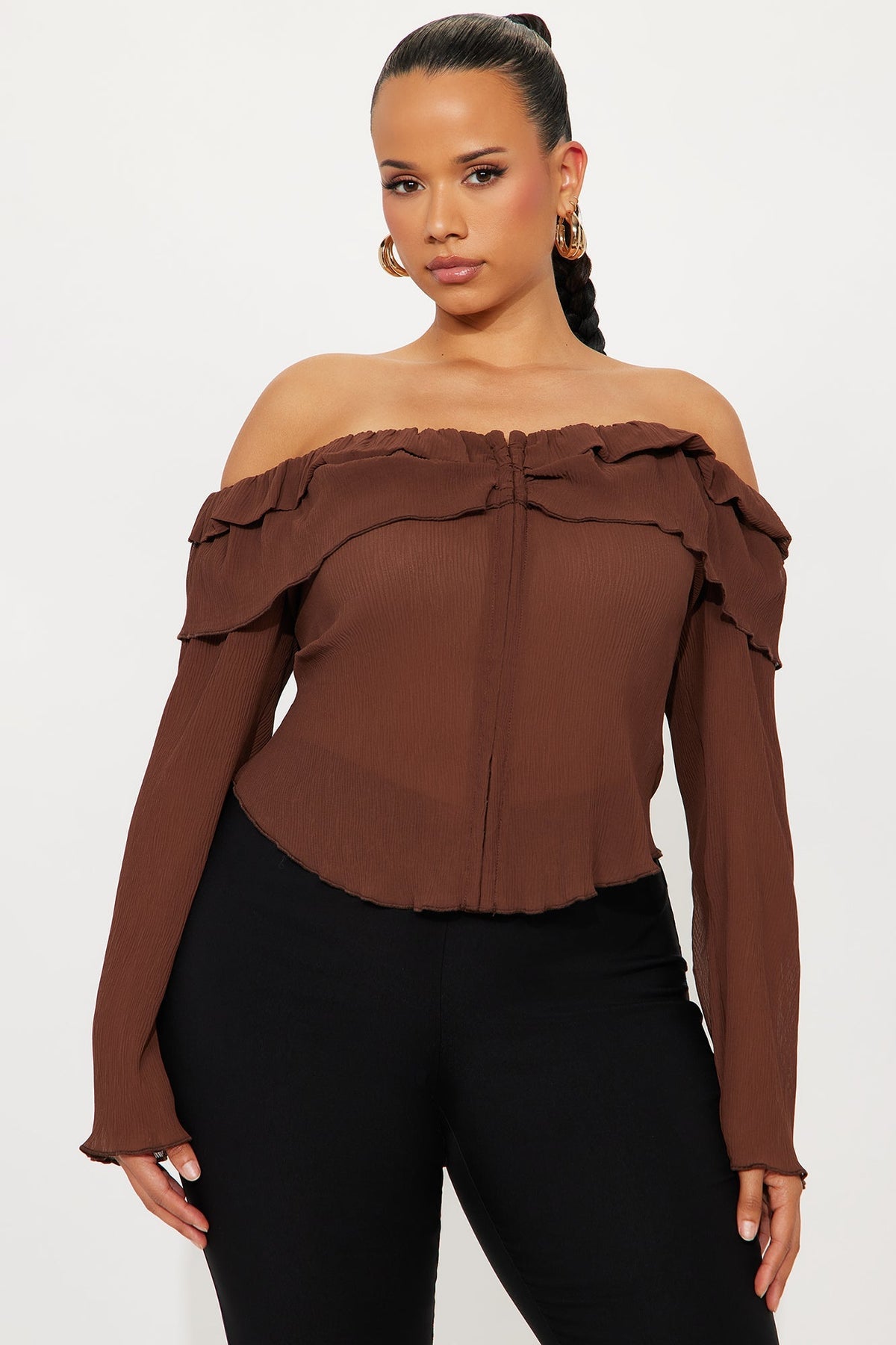 Barcelona Dreams Plisse Blouse Top - Brown