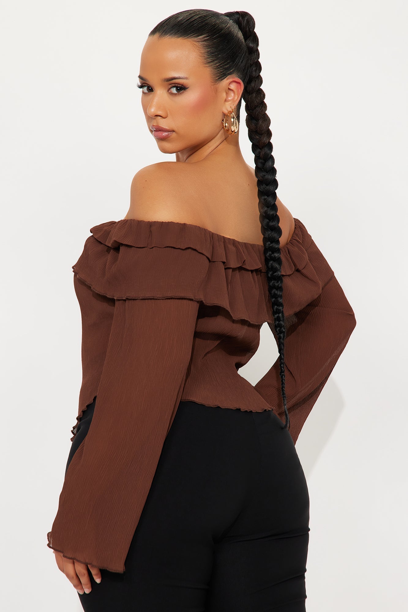 Barcelona Dreams Plisse Blouse Top - Brown
