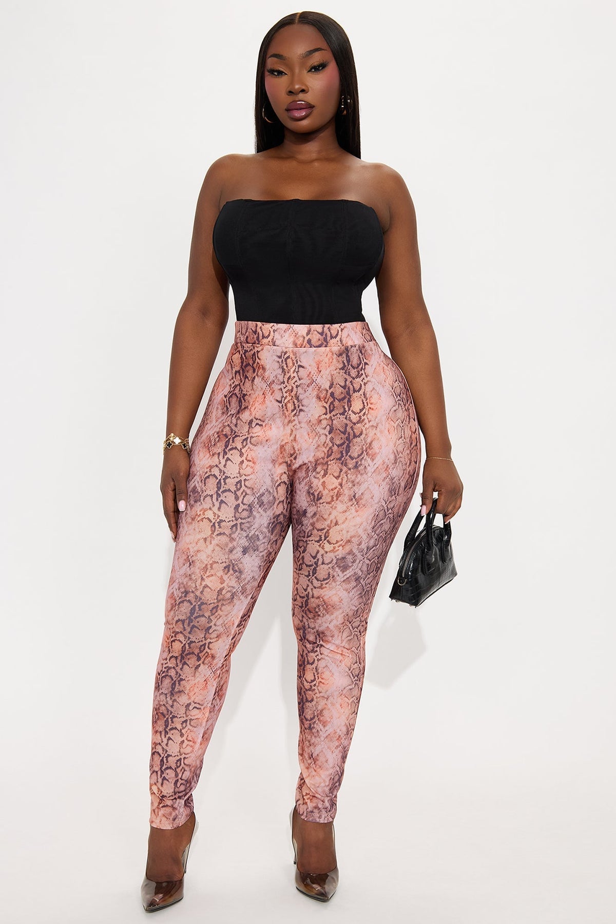 Wild One Snakeskin Skinny Pull On Pant - Rust