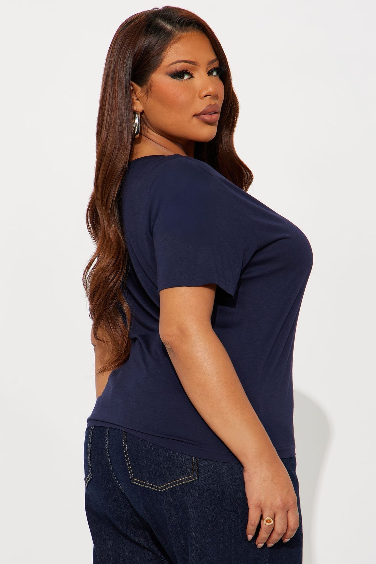 Ava V-Neck Tee - Navy