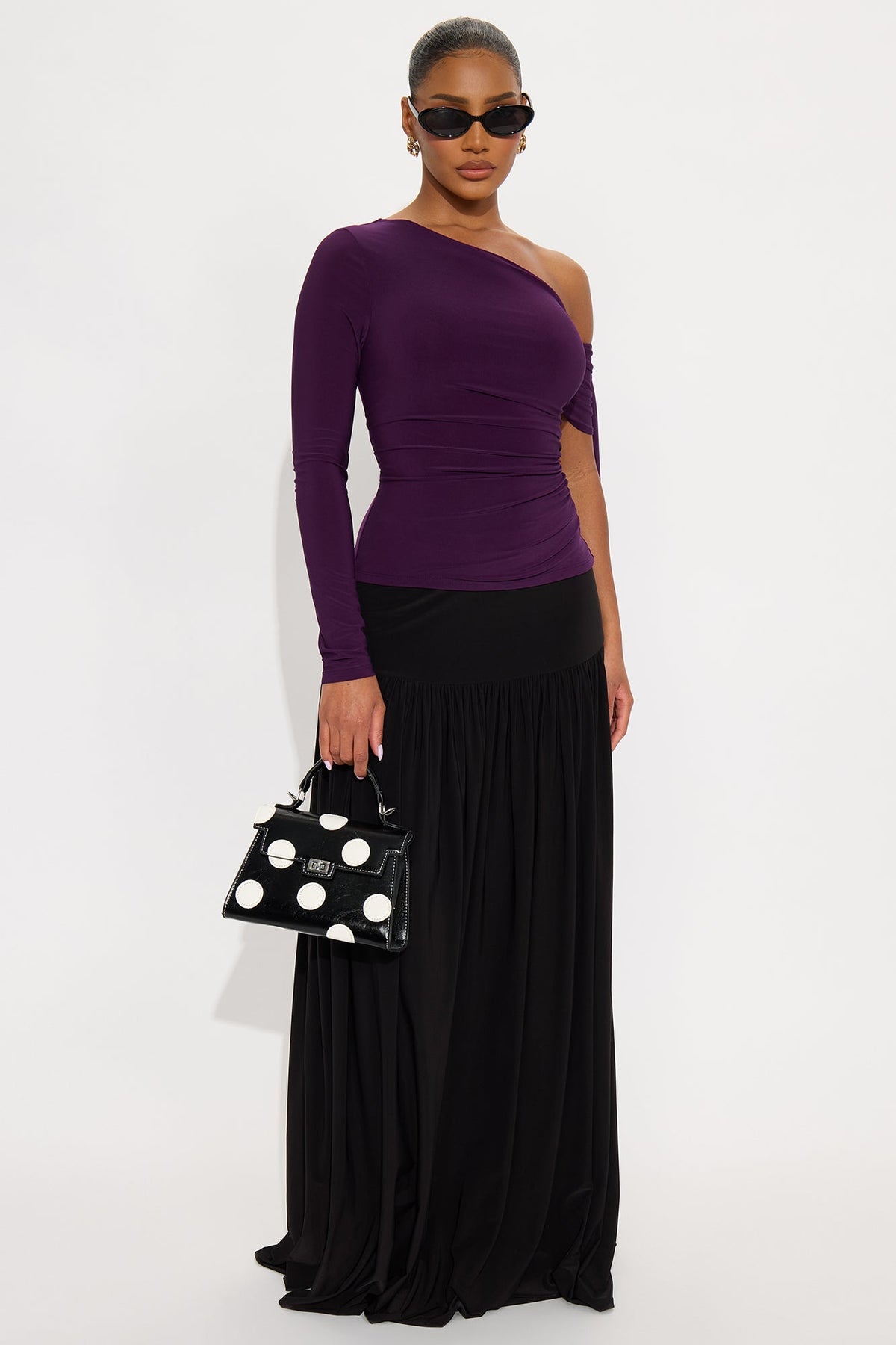 Paola Ruched Off Shoulder Top - Plum