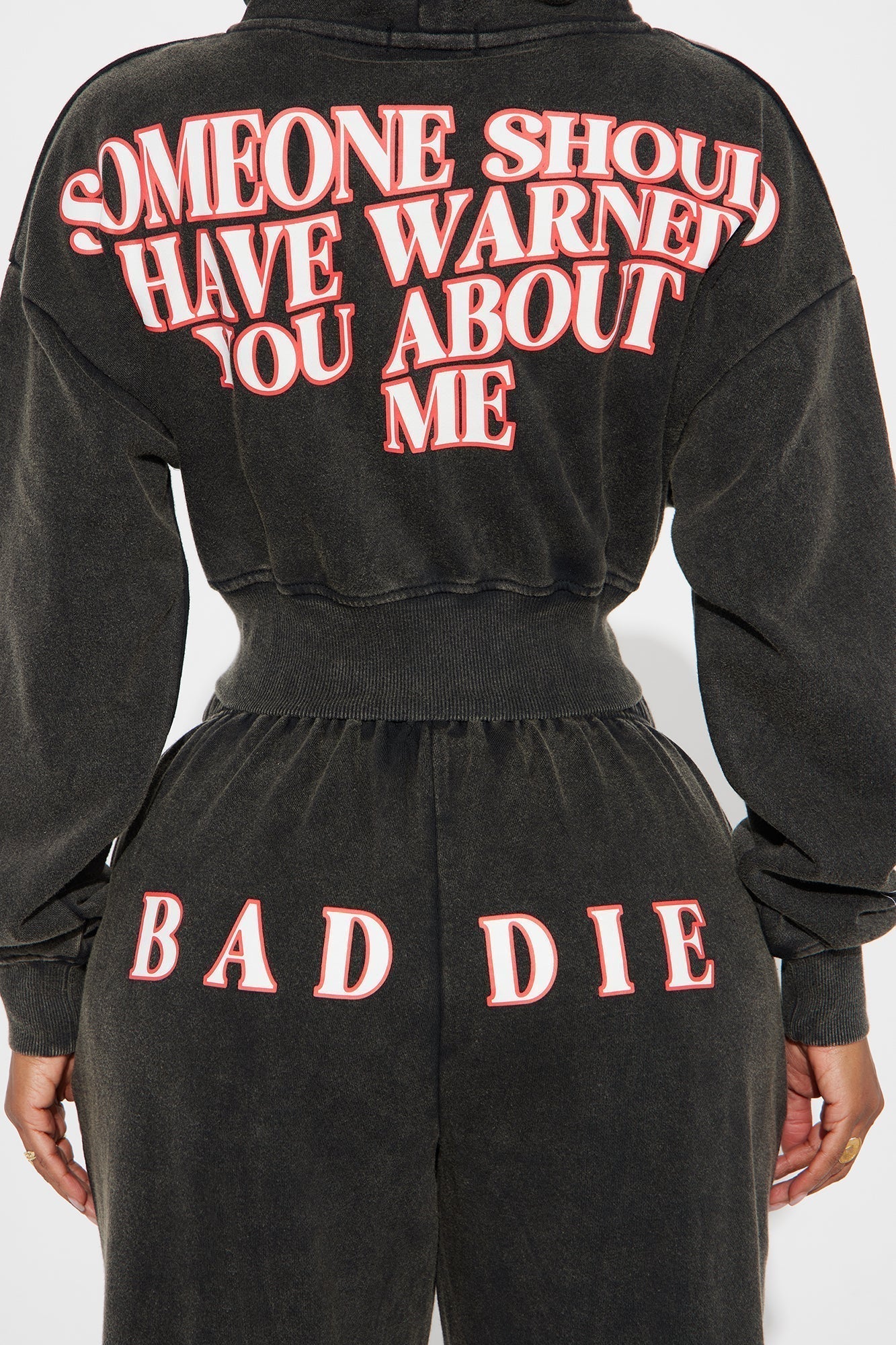 Baddie Washed Front Zip Hoodie - Black Wash