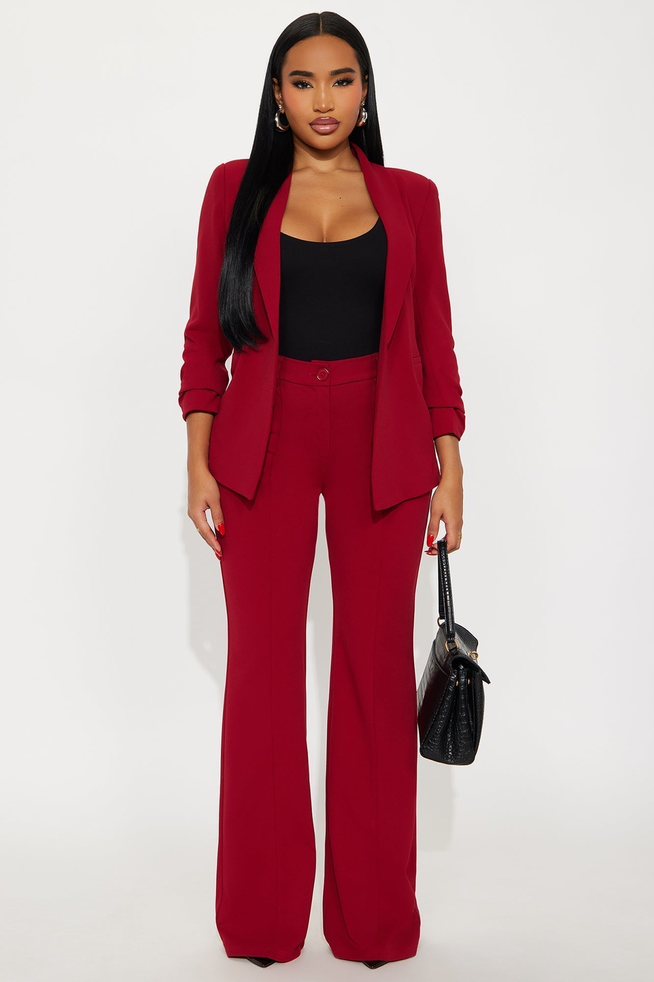 Heidi Wide Leg Trouser Pant - DarkRed