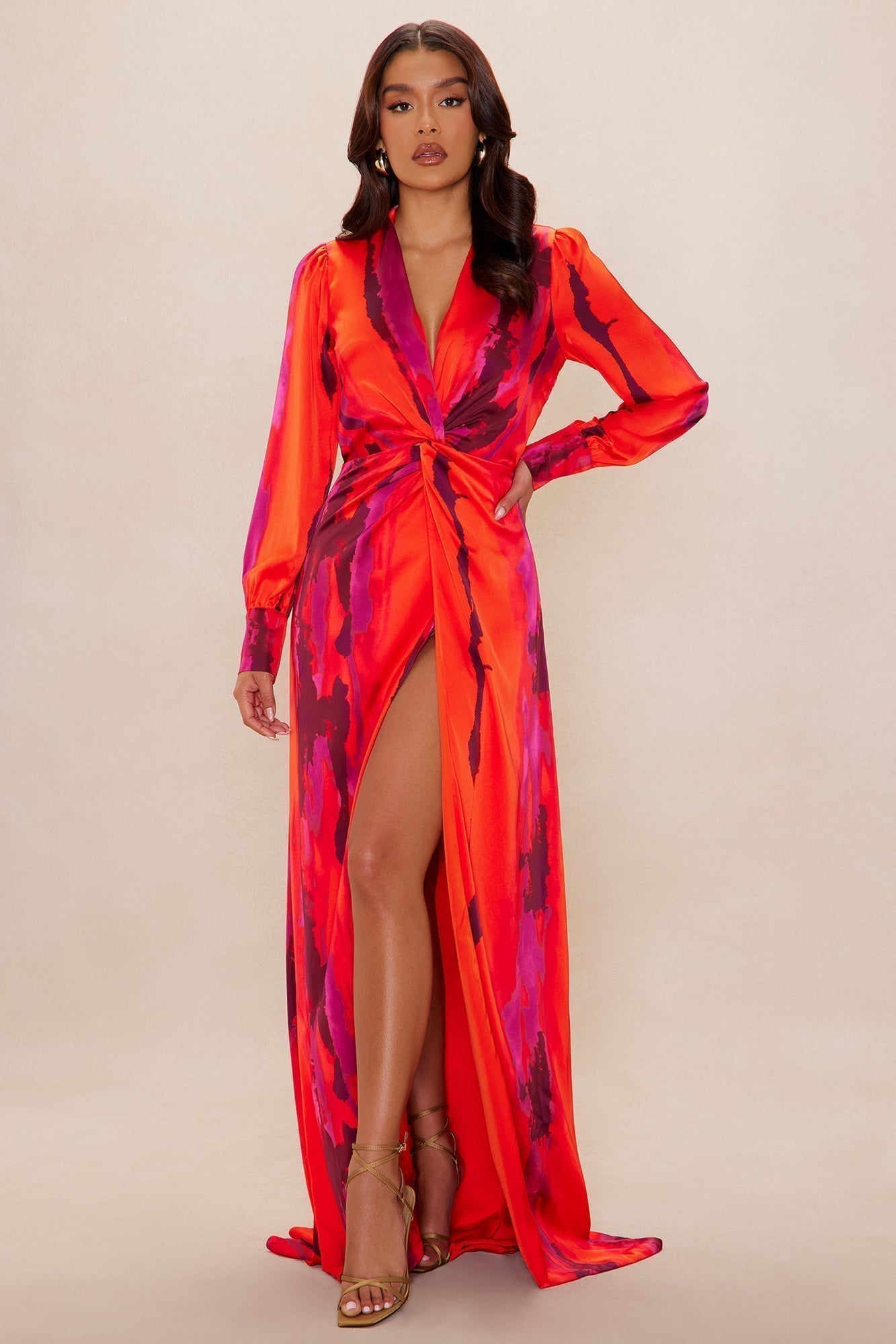 Gabriella Long Sleeve Maxi Dress - Orange/combo