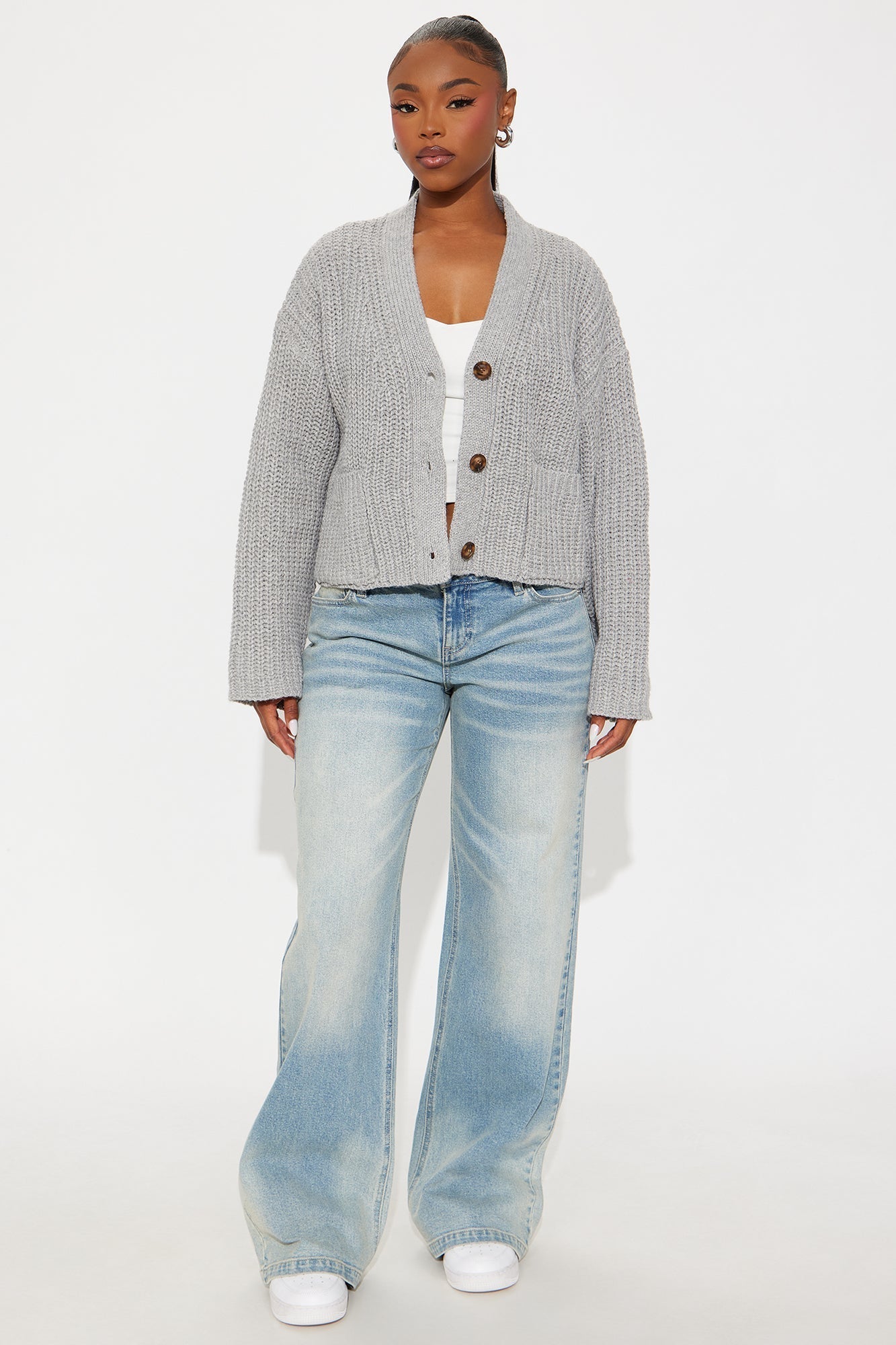 Fill Me In Chunky Knit Cardigan - Heather Grey
