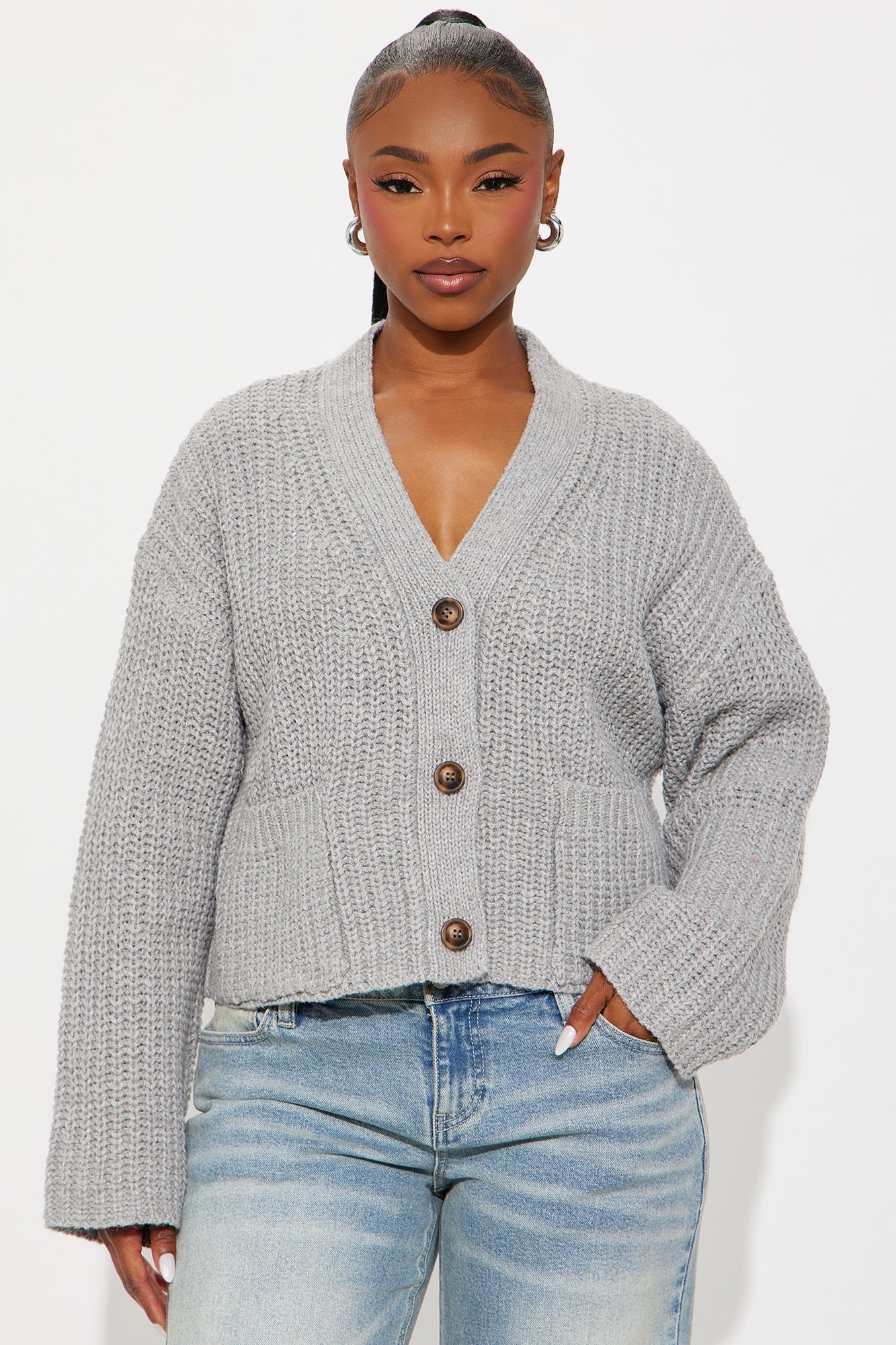 Fill Me In Chunky Knit Cardigan - Heather Grey