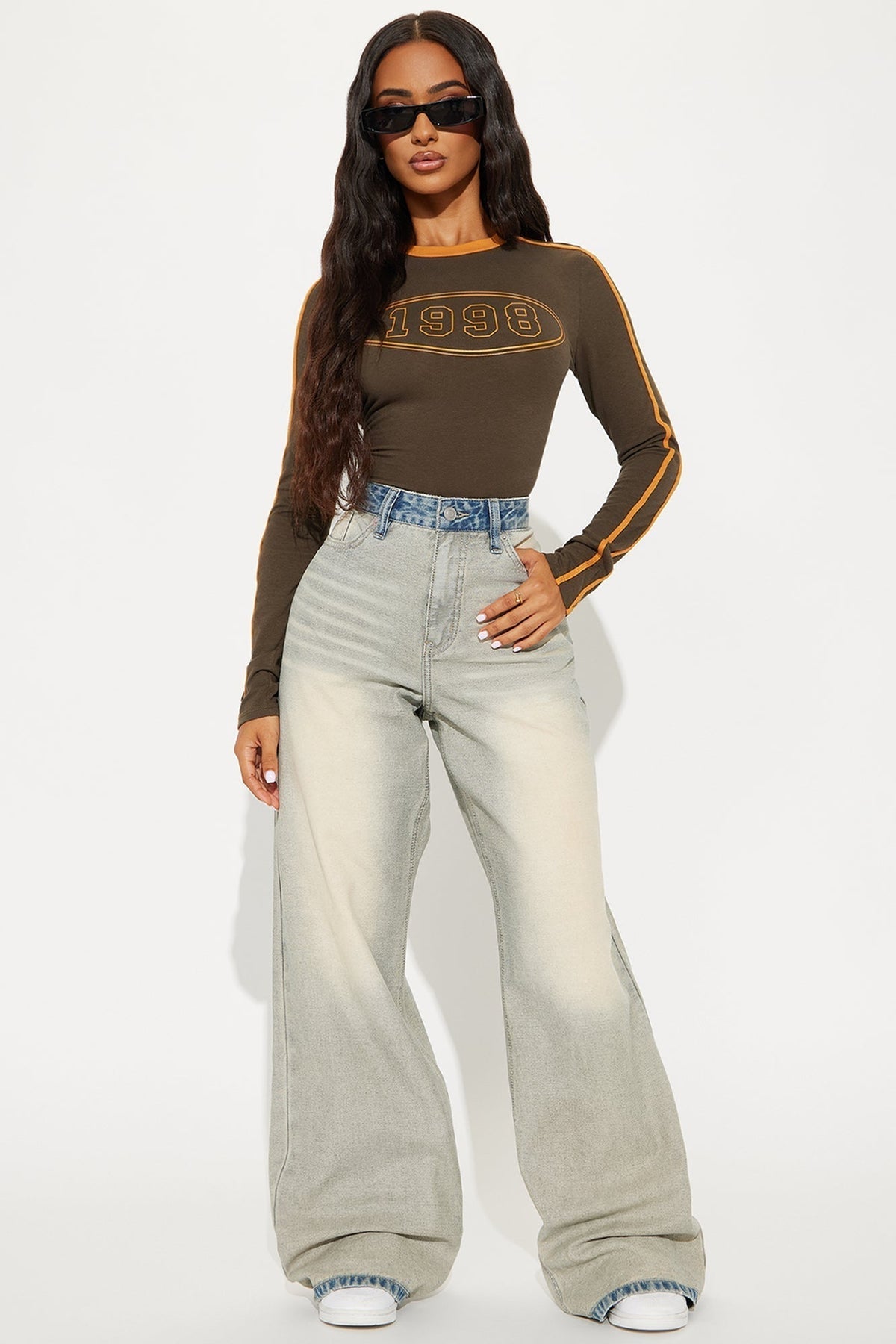 She's a 98' Baby Tee - Olive/combo