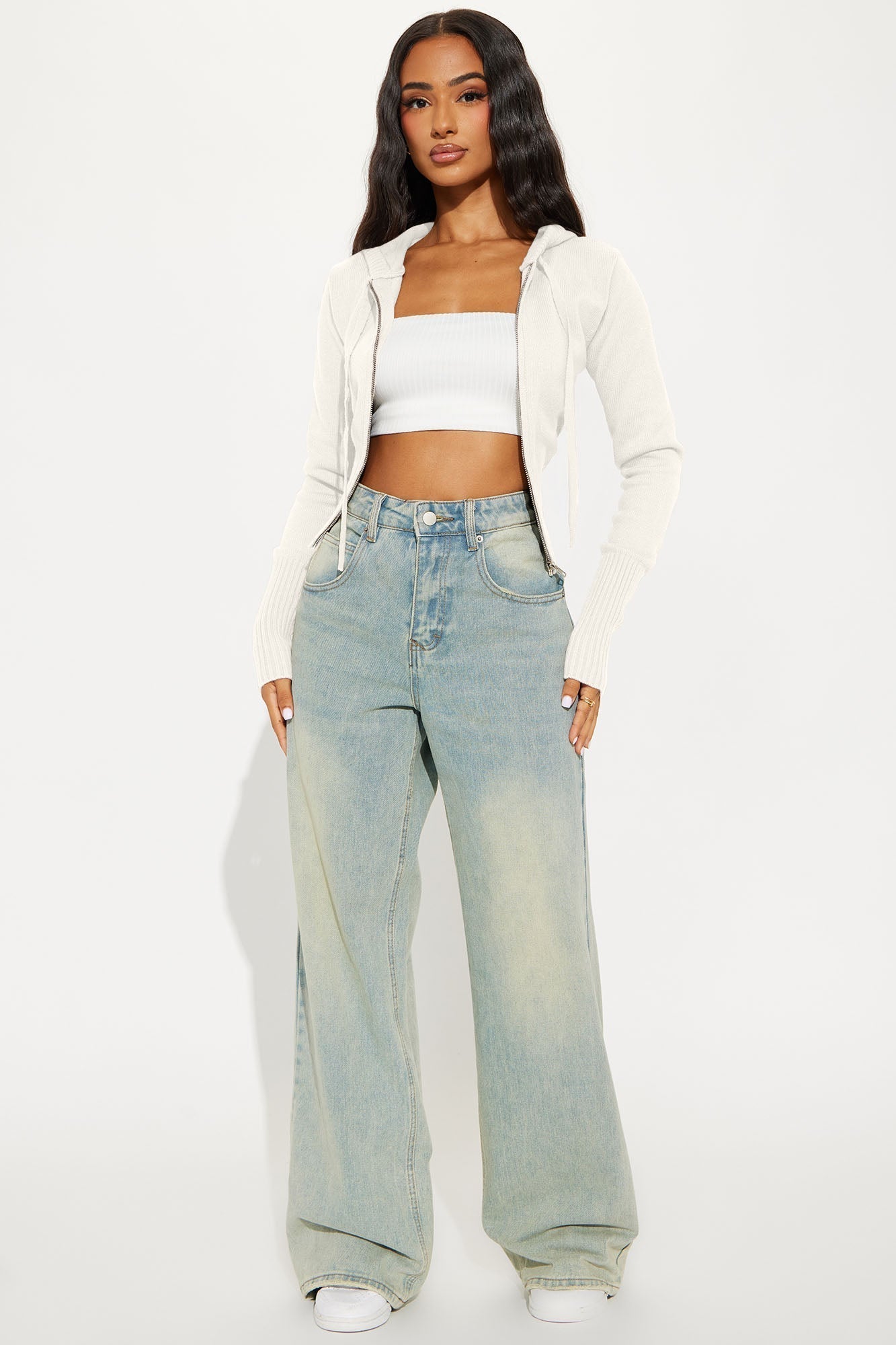Lana Zip Up Sweater - White
