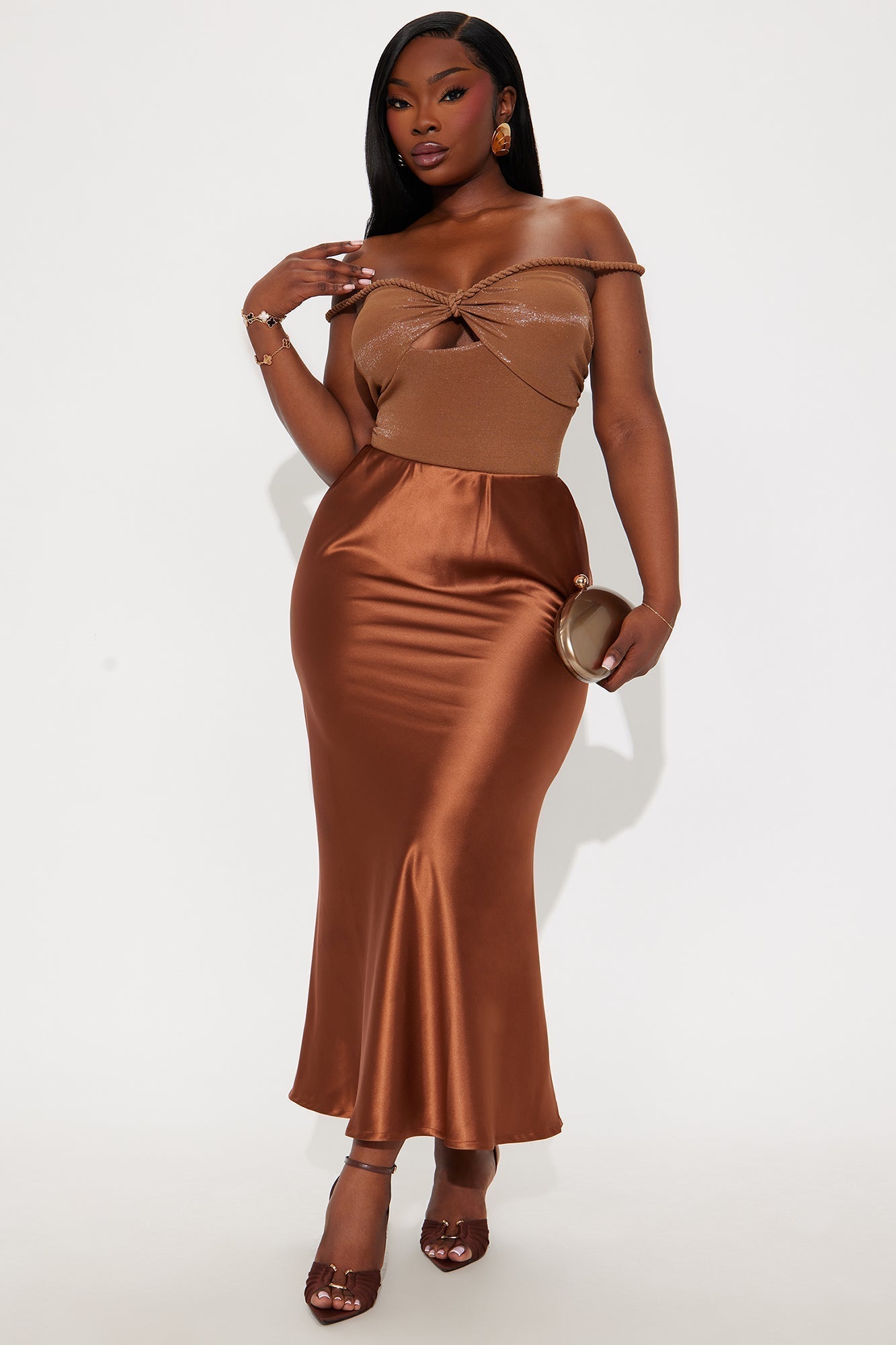 Miriam Twist Strap Off Shoulder Bodysuit - Camel