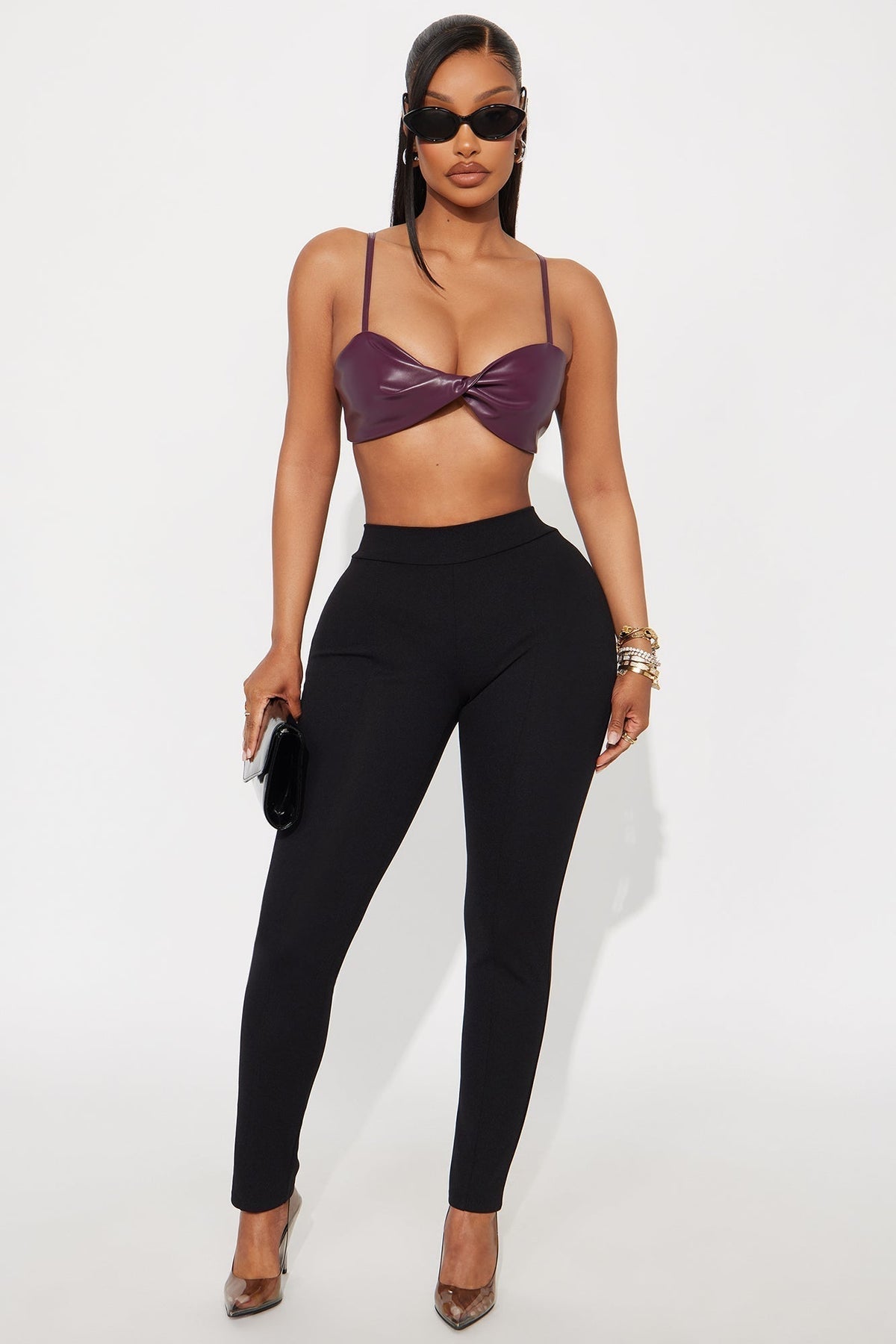 She's A Baddie Faux Leather Bra Top - Plum