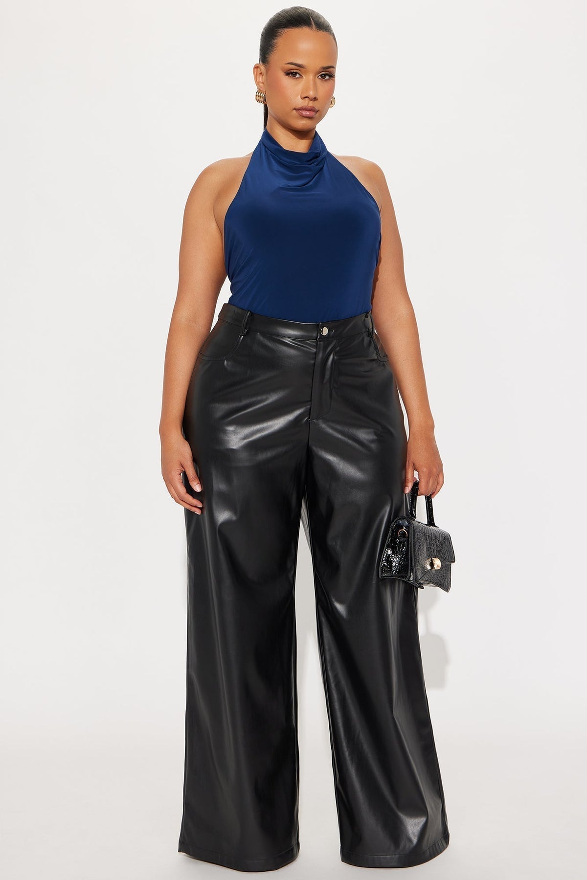 Just For Now Faux Leather Wide Leg Pant 33 - Black