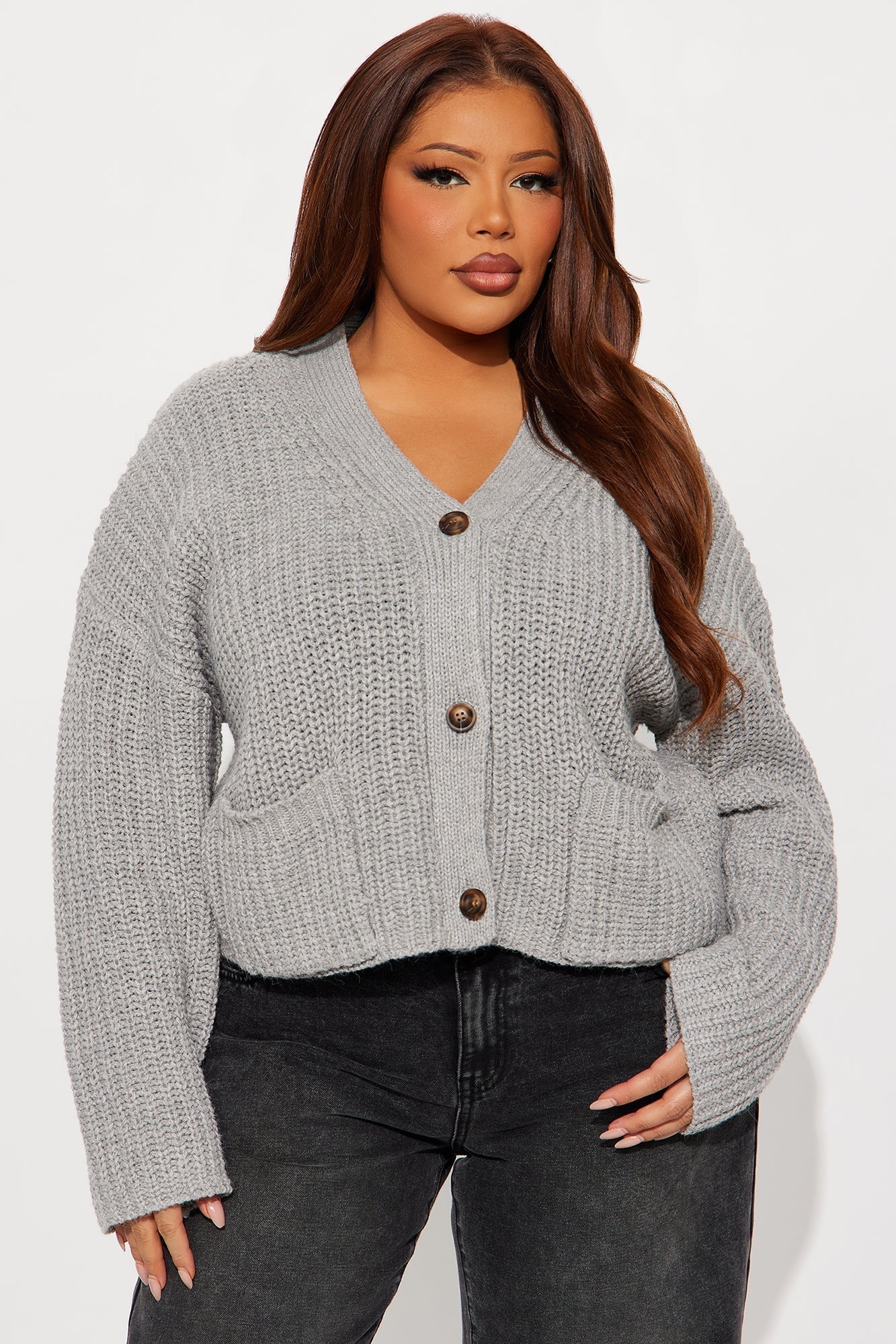 Fill Me In Chunky Knit Cardigan - Heather Grey