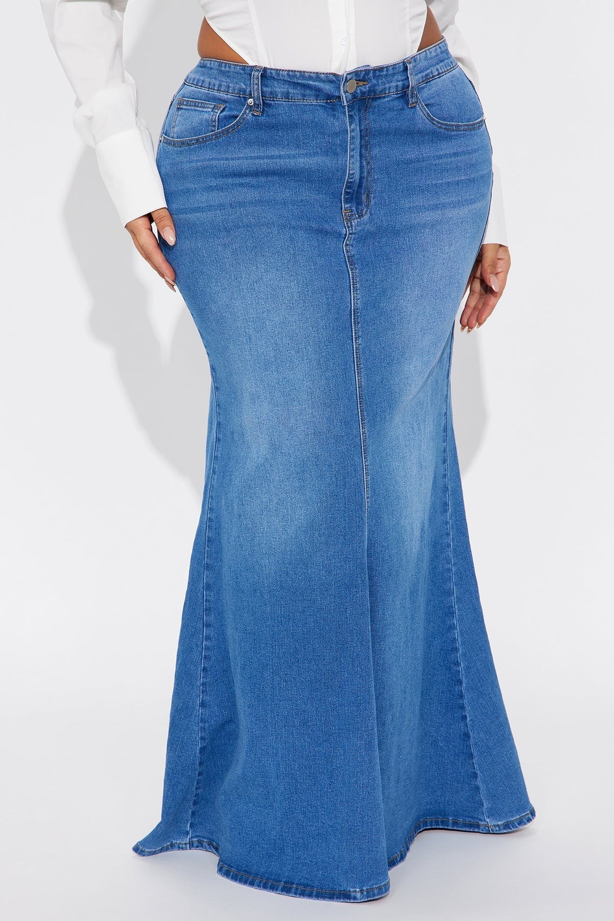Courtney Denim Maxi Skirt - Medium Wash