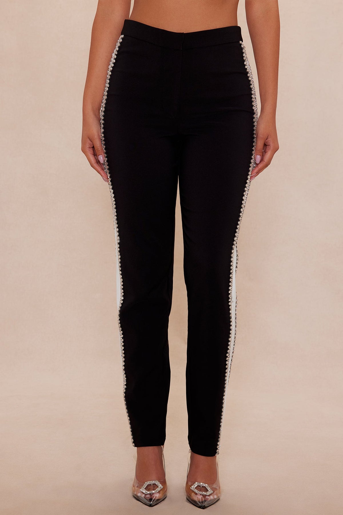 Riannon Rhinestone Embellished Pant - Black/White