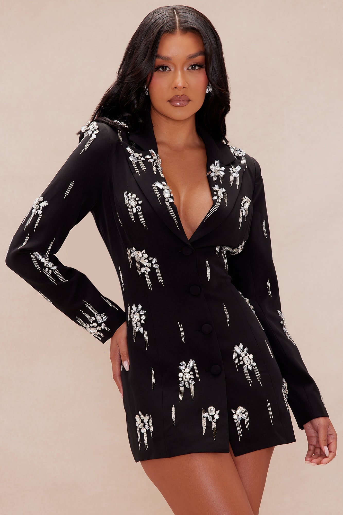 Veronica Embellished Blazer Dress - Black