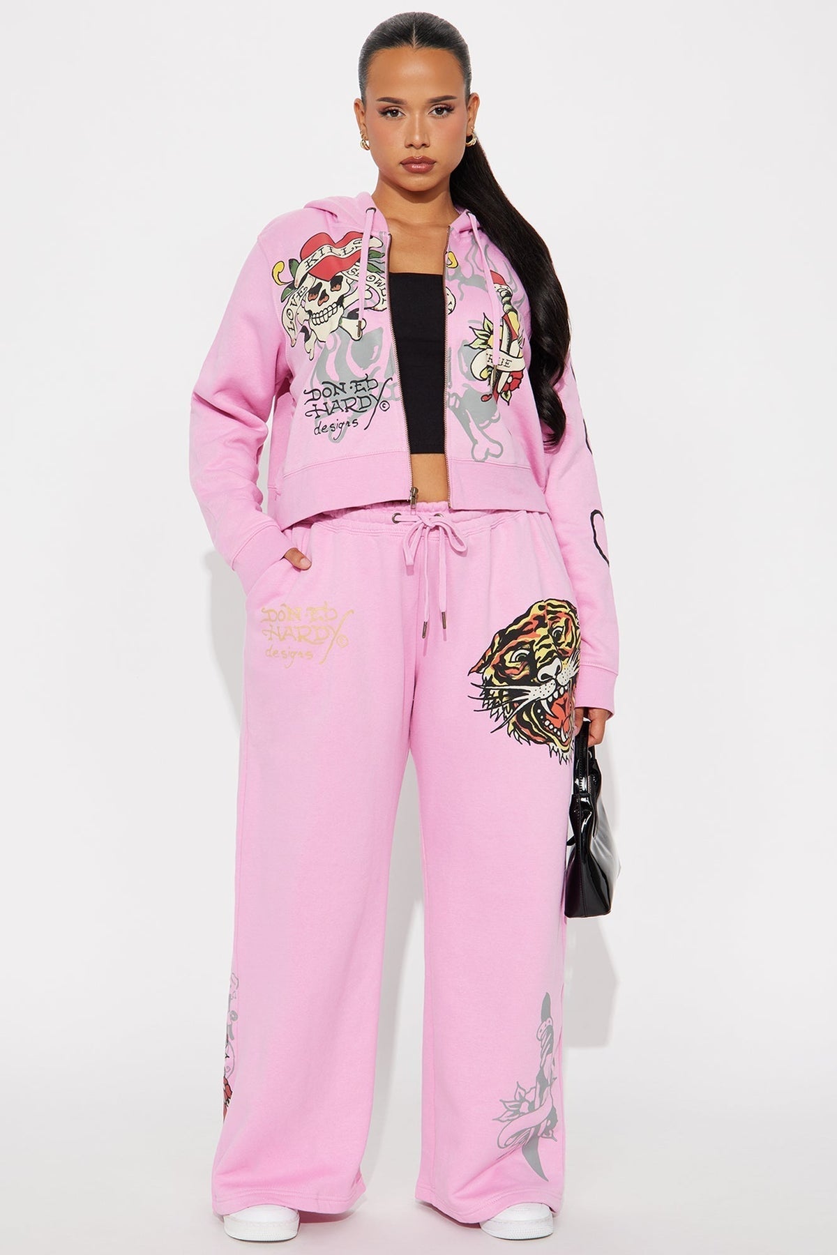 Ed Hardy Tiger Roar Zip Up Hoodie - Pink
