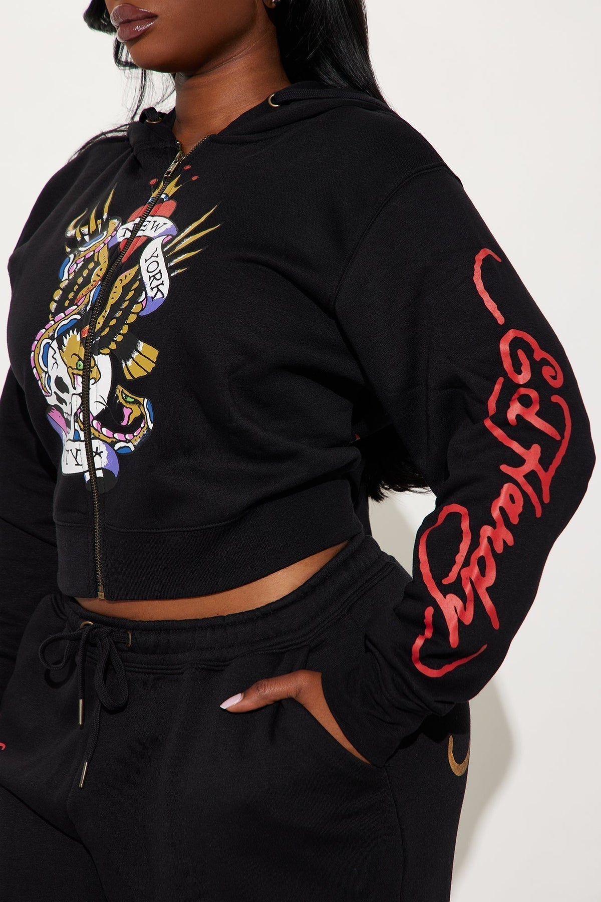 Ed Hardy NYC Zip Front Hoodie - Black