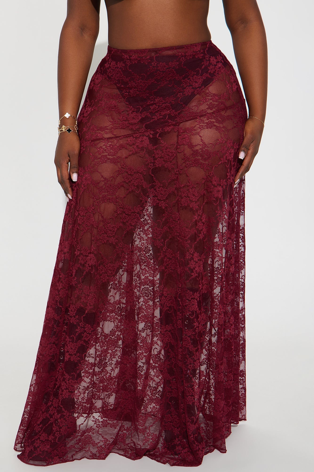 Out Of Touch Lace Maxi Skirt - Burgundy