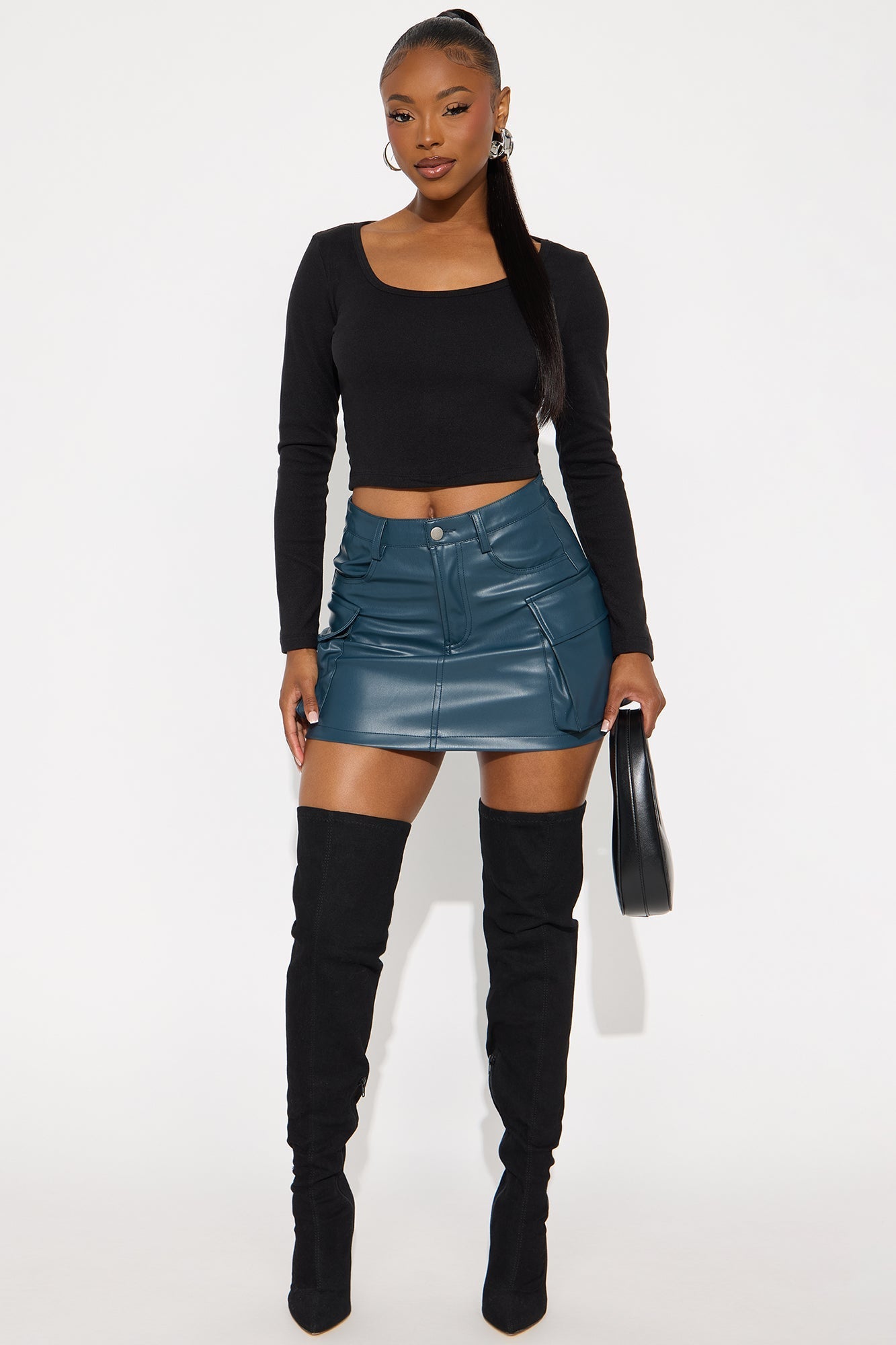 Unmatched Faux Leather Cargo Skirt - Teal