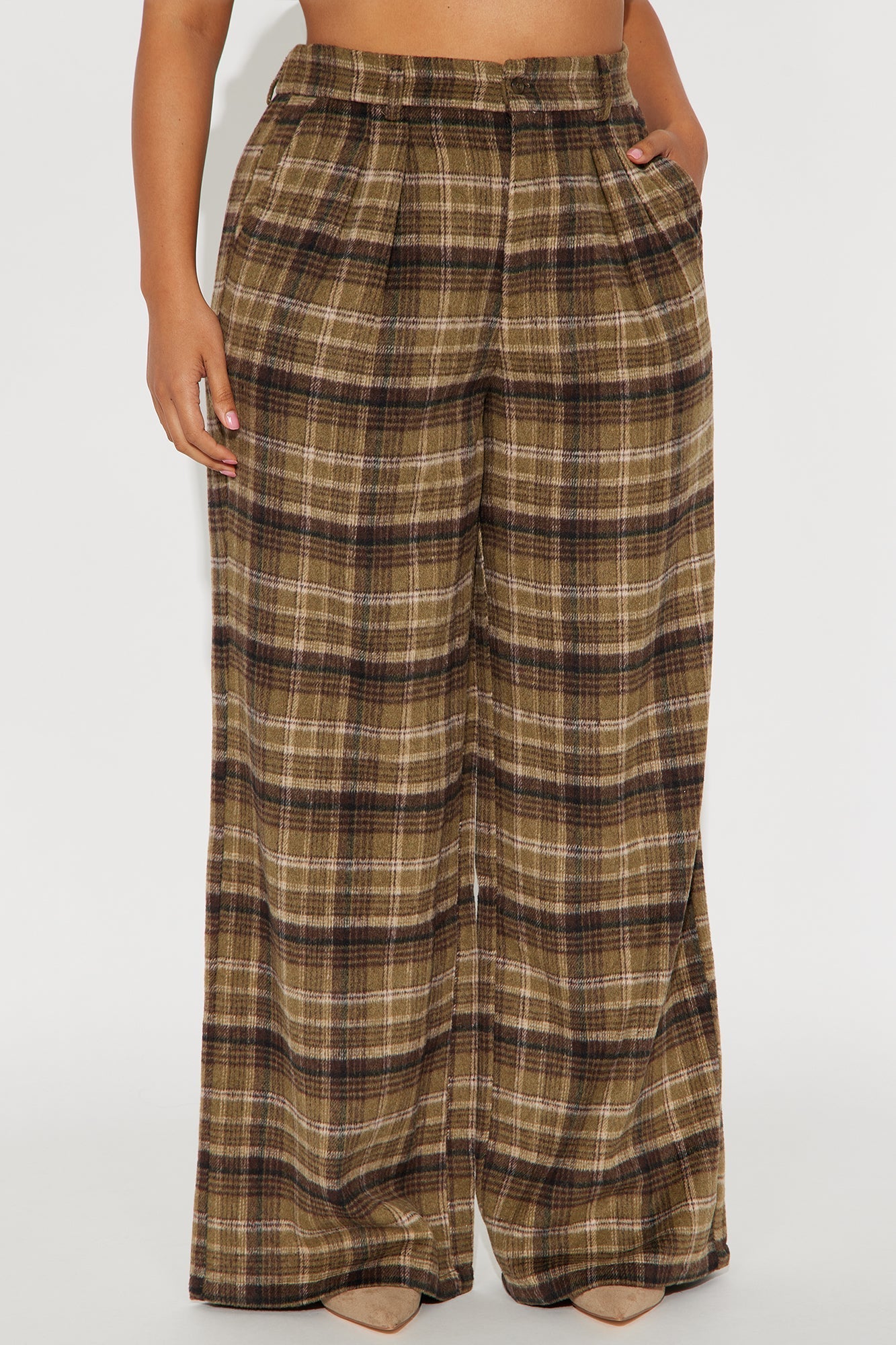 Out Your League Plaid Wide Leg Pant 33″ - Brown/combo