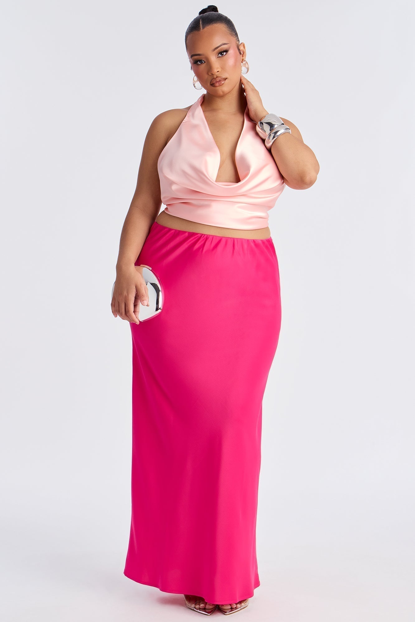 Brunch to GNO Satin Maxi Skirt - Pink