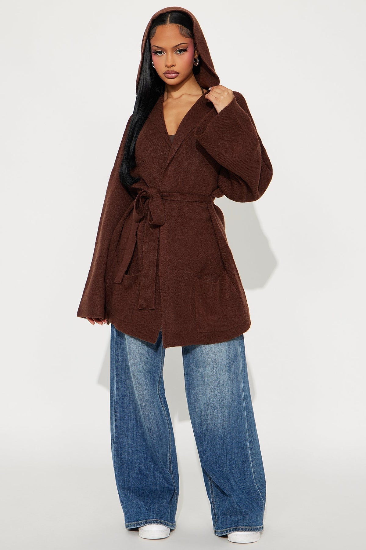 Rayne Hooded Belted Cardigan - Brown