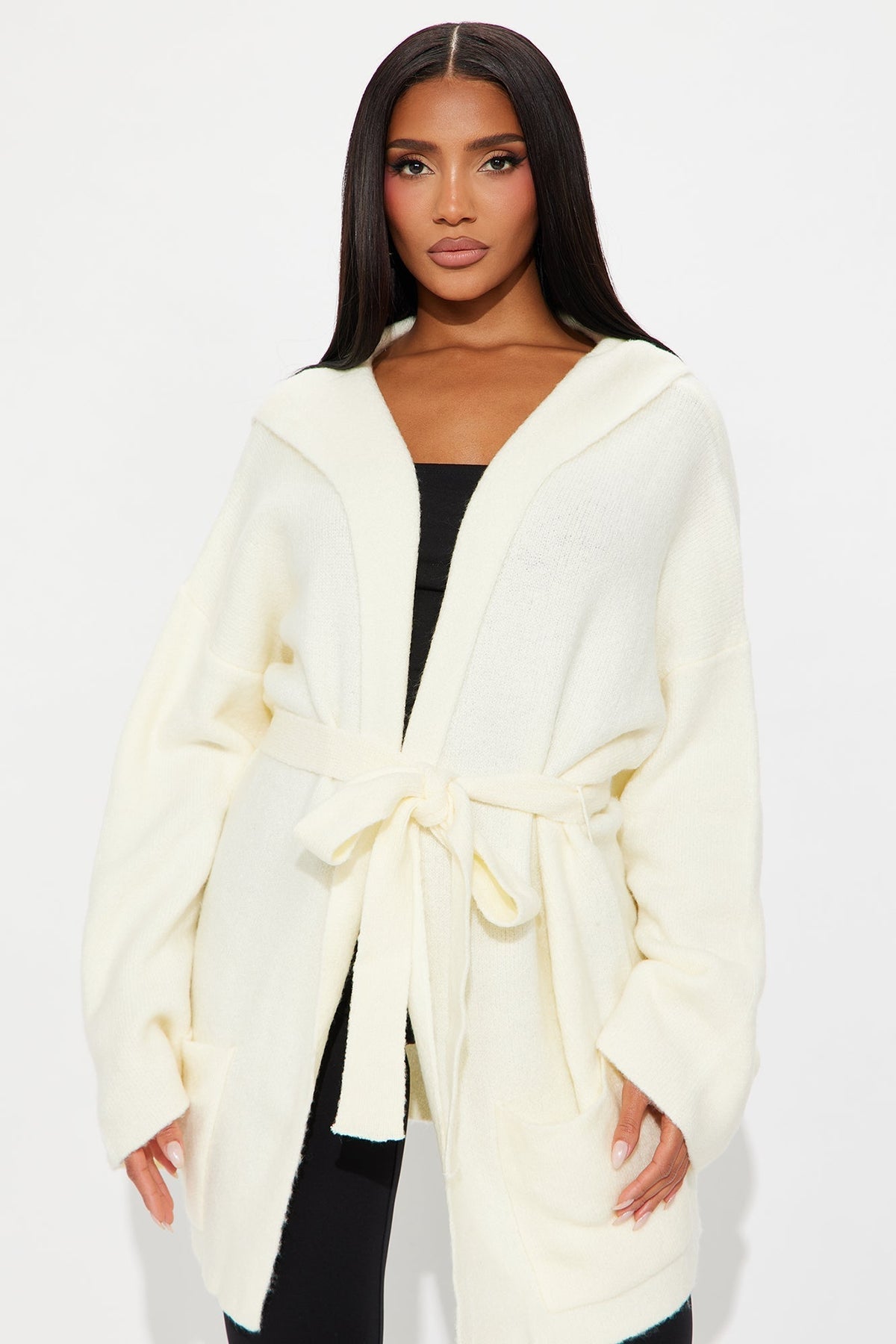 Rayne Hooded Belted Cardigan - Ivory