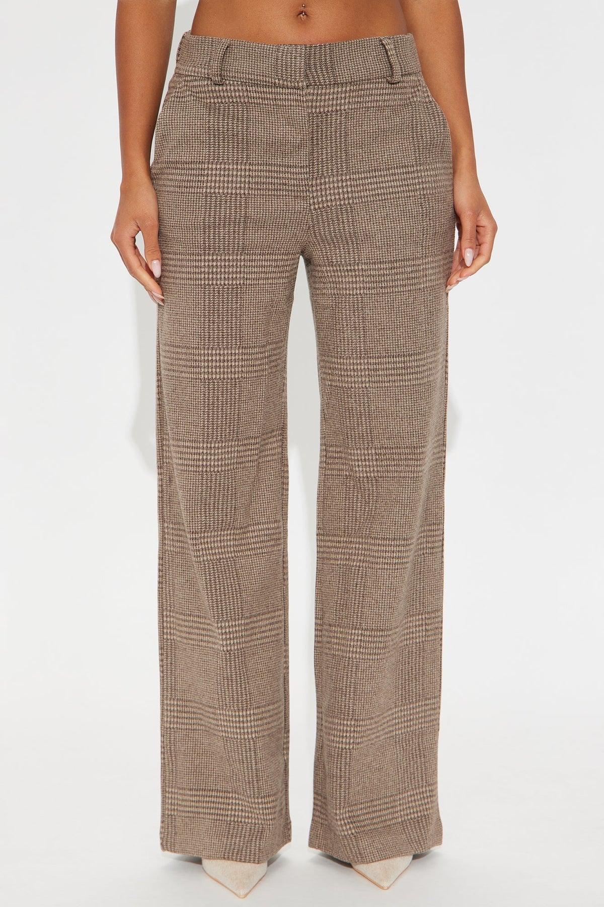 Ameli Wide Leg Plaid Pant 31 - Brown