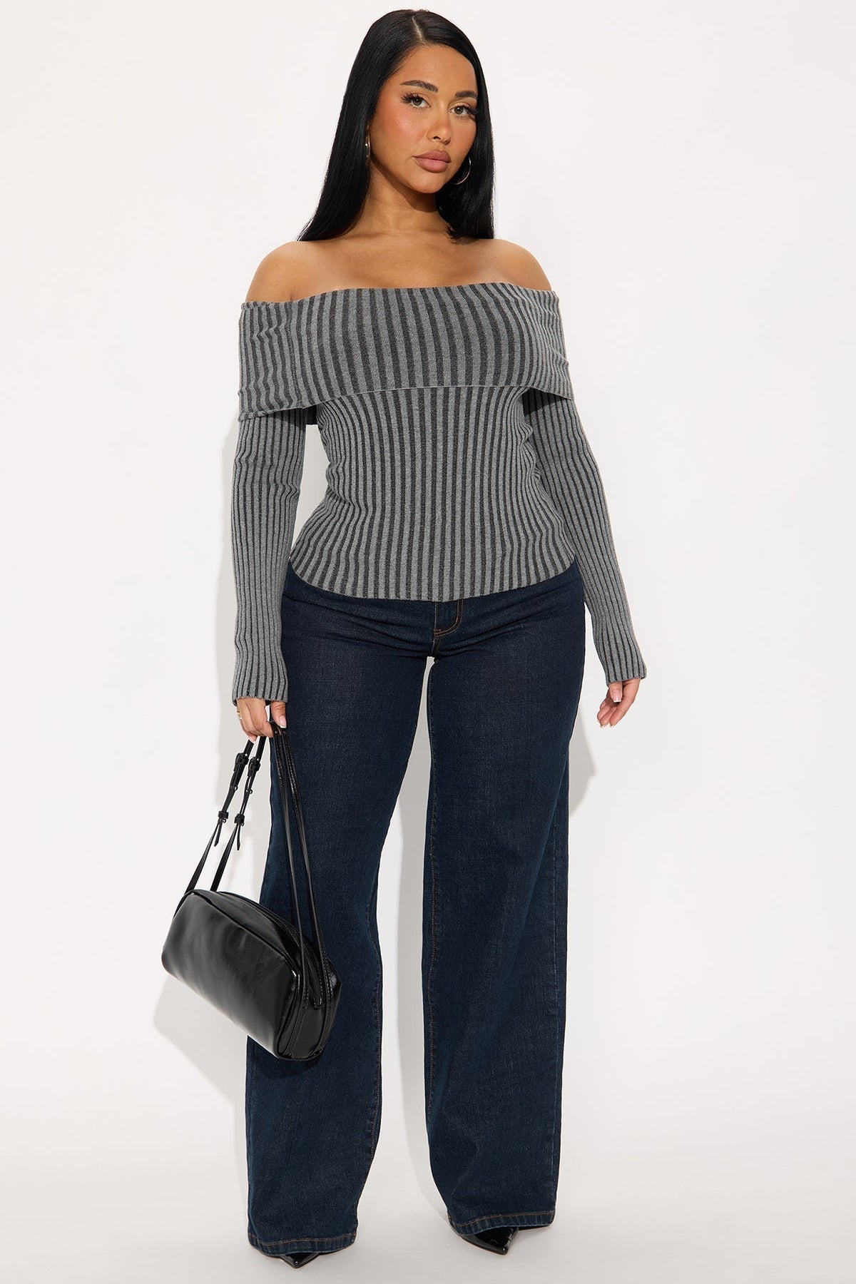 All Yours Washed Sweater Top - Charcoal