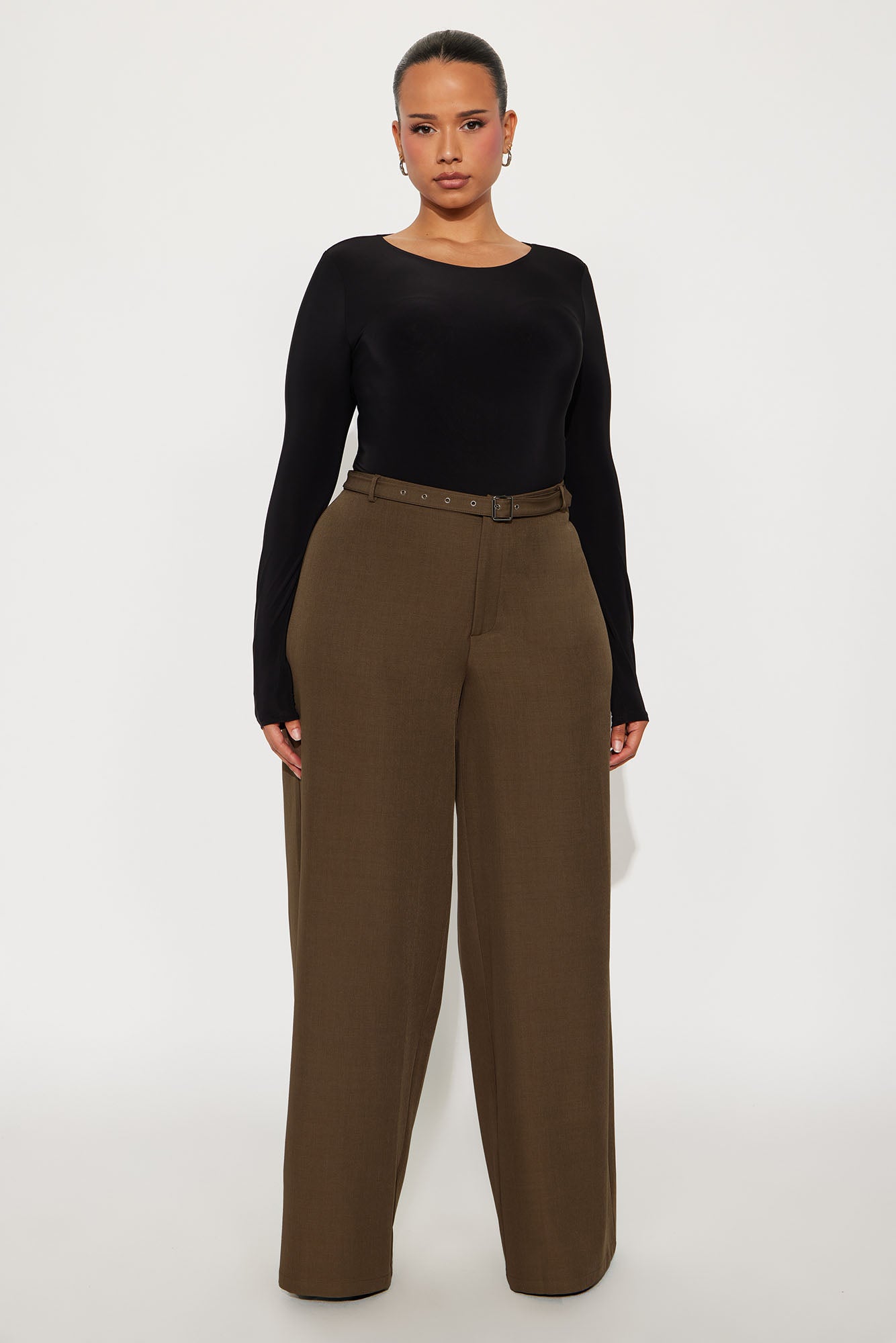 Only Boss Attitude Low Rise Belted Wide Leg Trouser 33 - Mocha