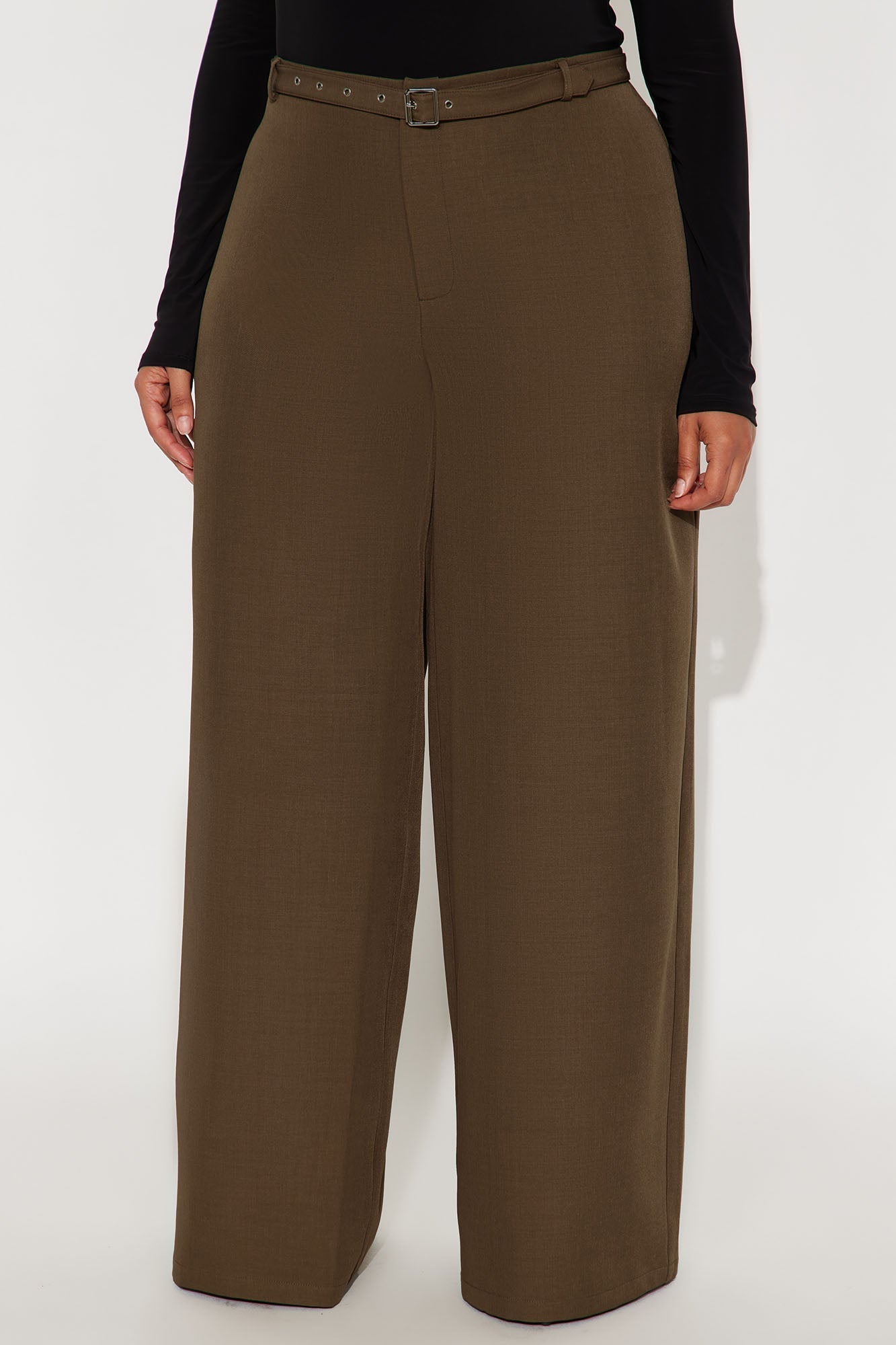Only Boss Attitude Low Rise Belted Wide Leg Trouser 33 - Mocha
