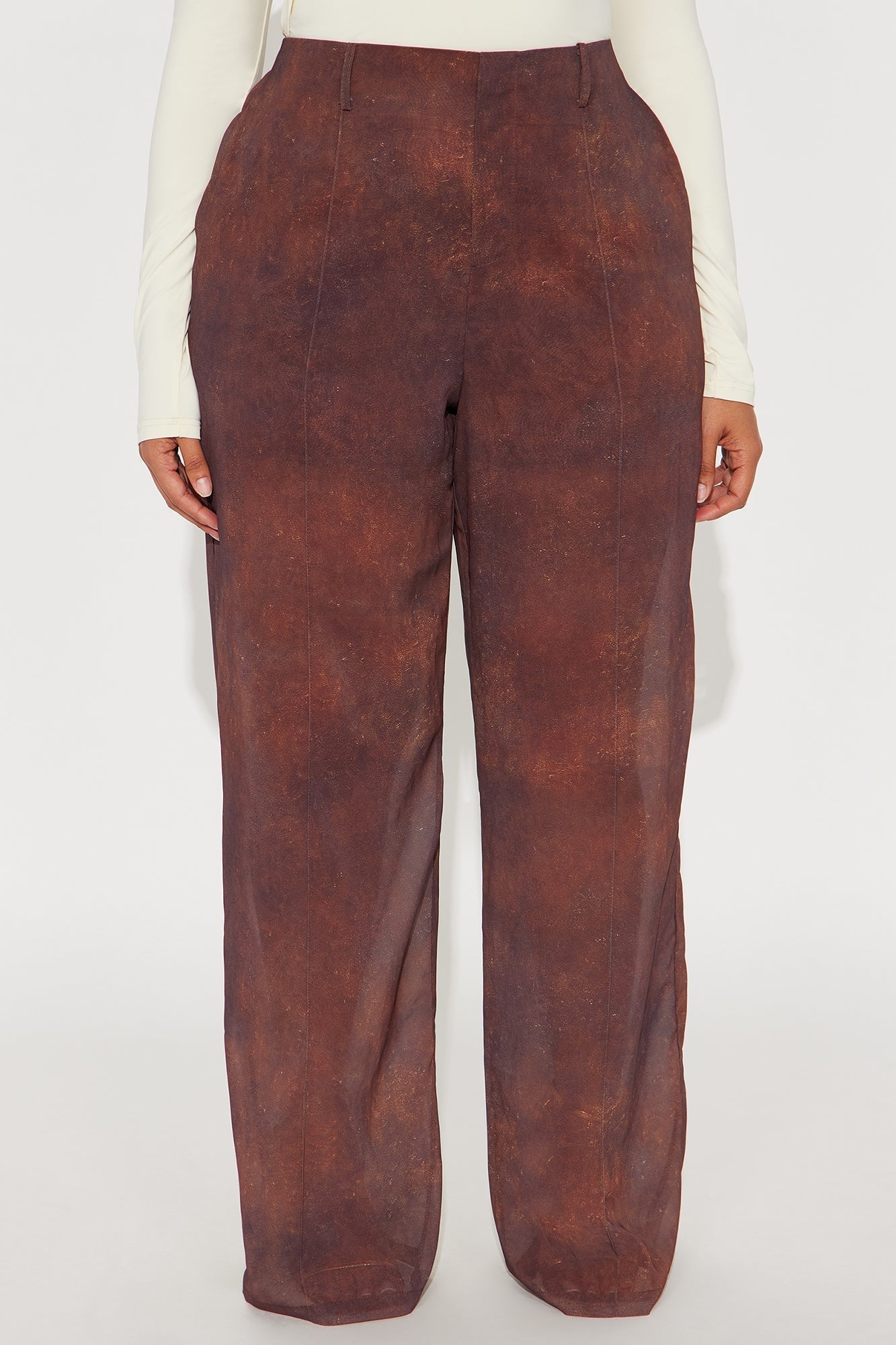 Call Me Tonight Wide Leg Chiffon Pant 33 - Rust/combo