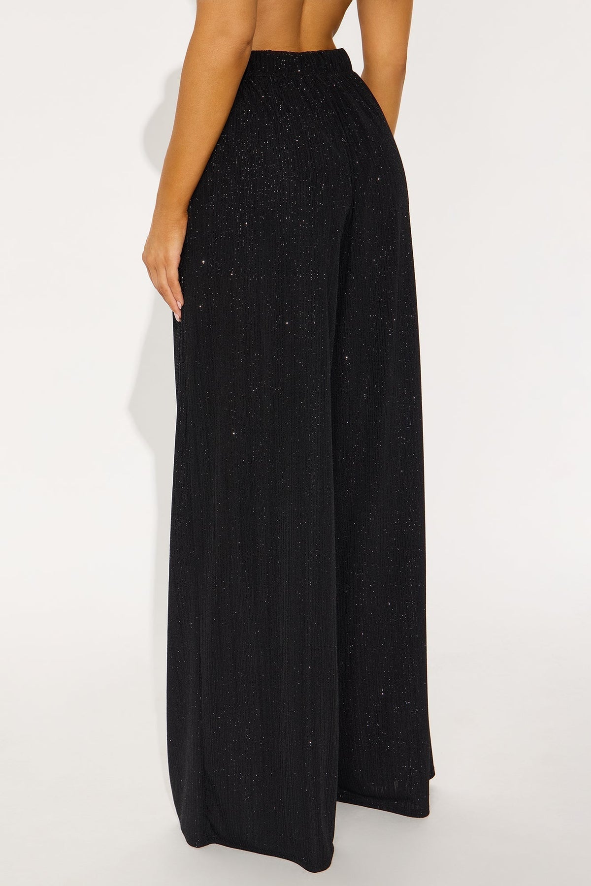 Glow Under Pressure Lurex Wide Leg Pant 32″ - Black
