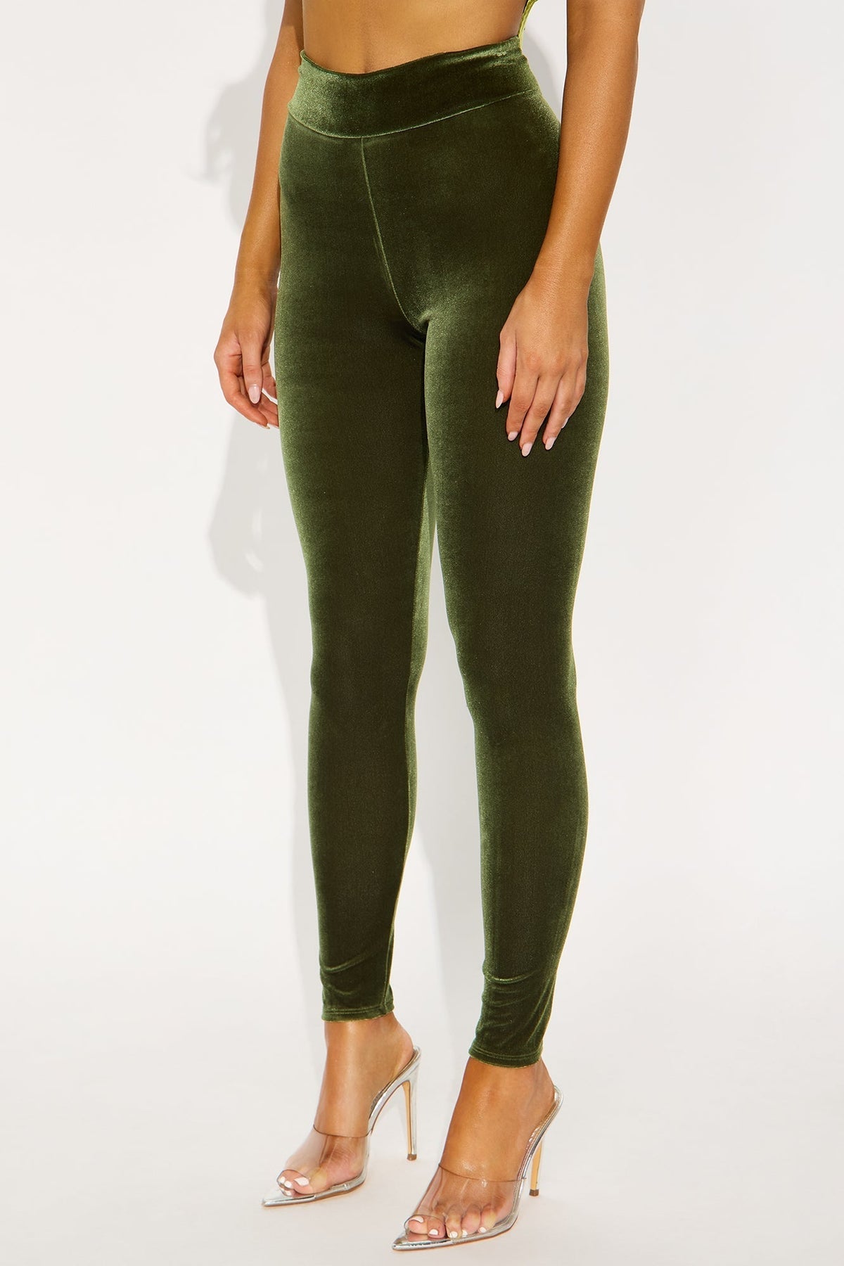 Remina High Rise Velvet Legging - Chartreuse