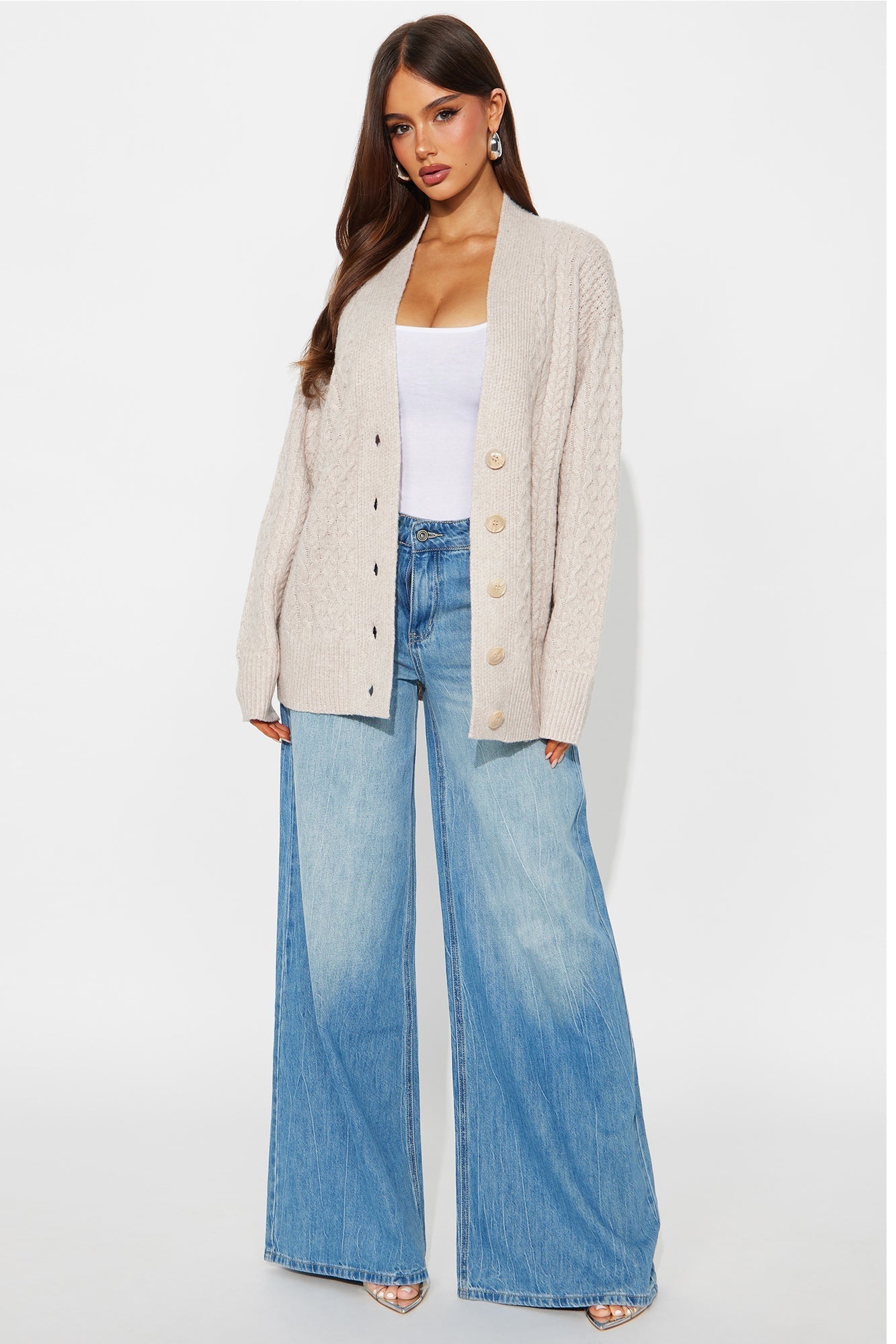 Anita Cable Knit Cardigan - Beige