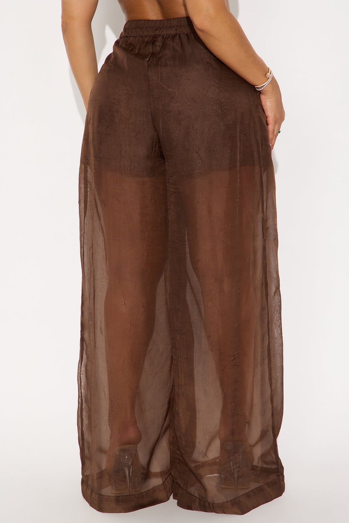 Hollie Wide Leg Organza Pant - Chocolate