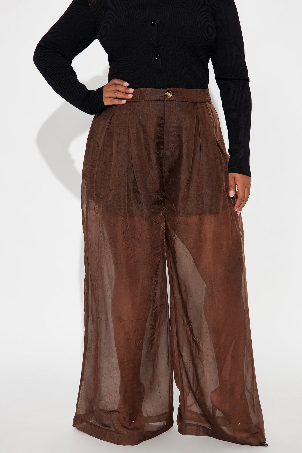 Hollie Wide Leg Organza Pant - Chocolate