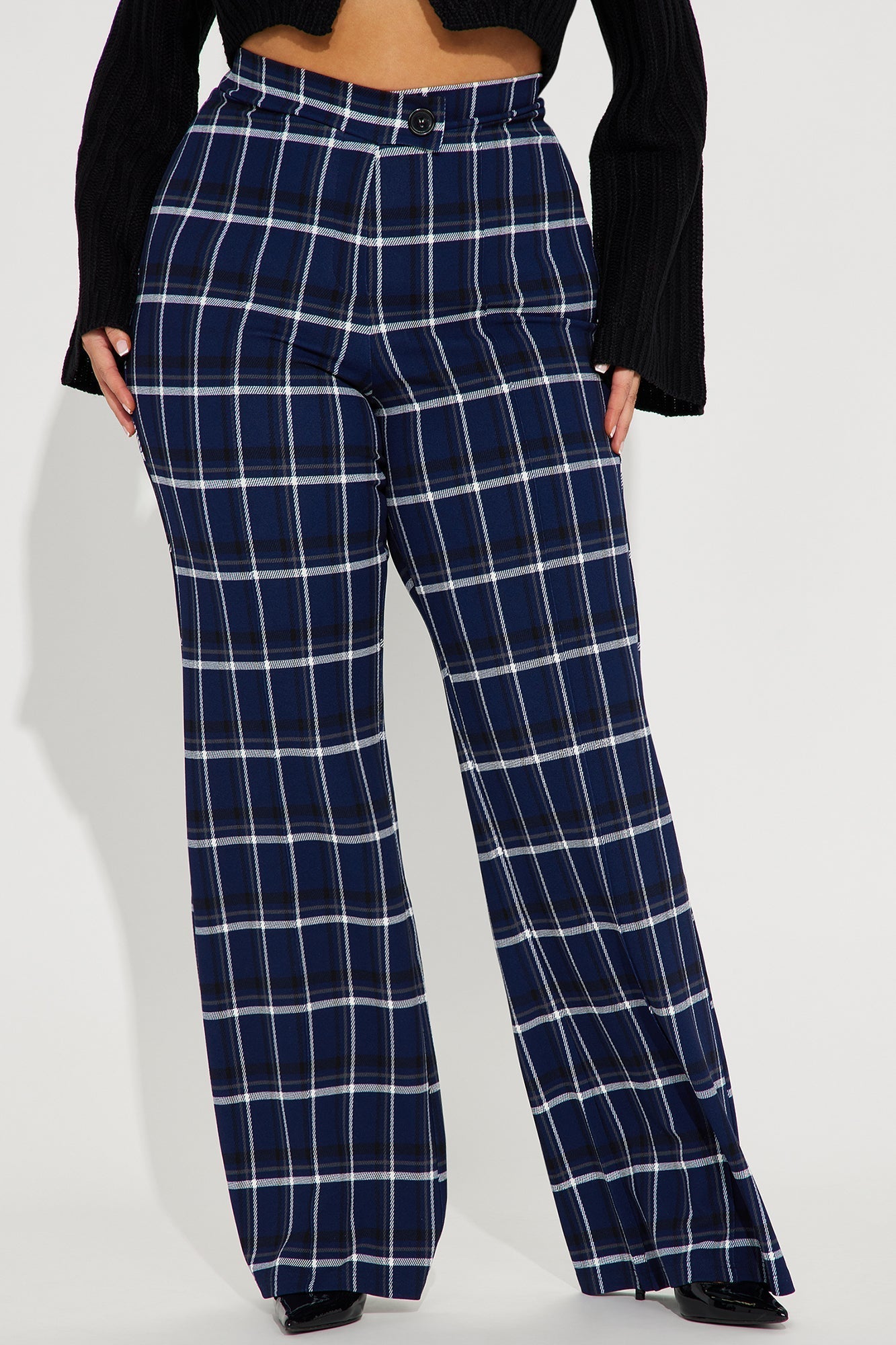 Call It Even Wide Leg Plaid Dress Pant - Navy/combo