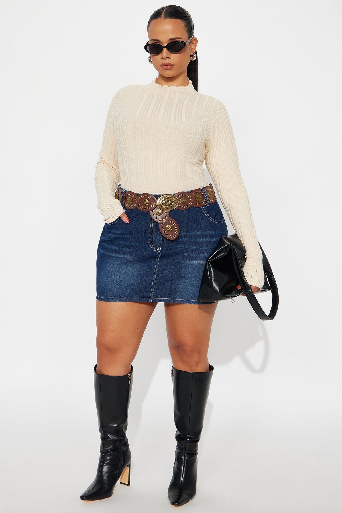 Darcy Belted Denim Mini Skirt - Dark Wash